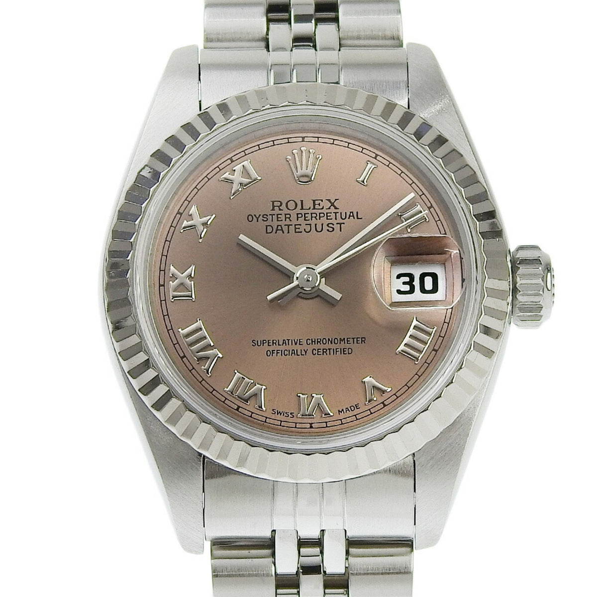 Gebrauchte Rolex Datejust 69174, wie neu, rosa-braunes Zifferblatt, SS/WG, Automatik, 26 mm, Damen 