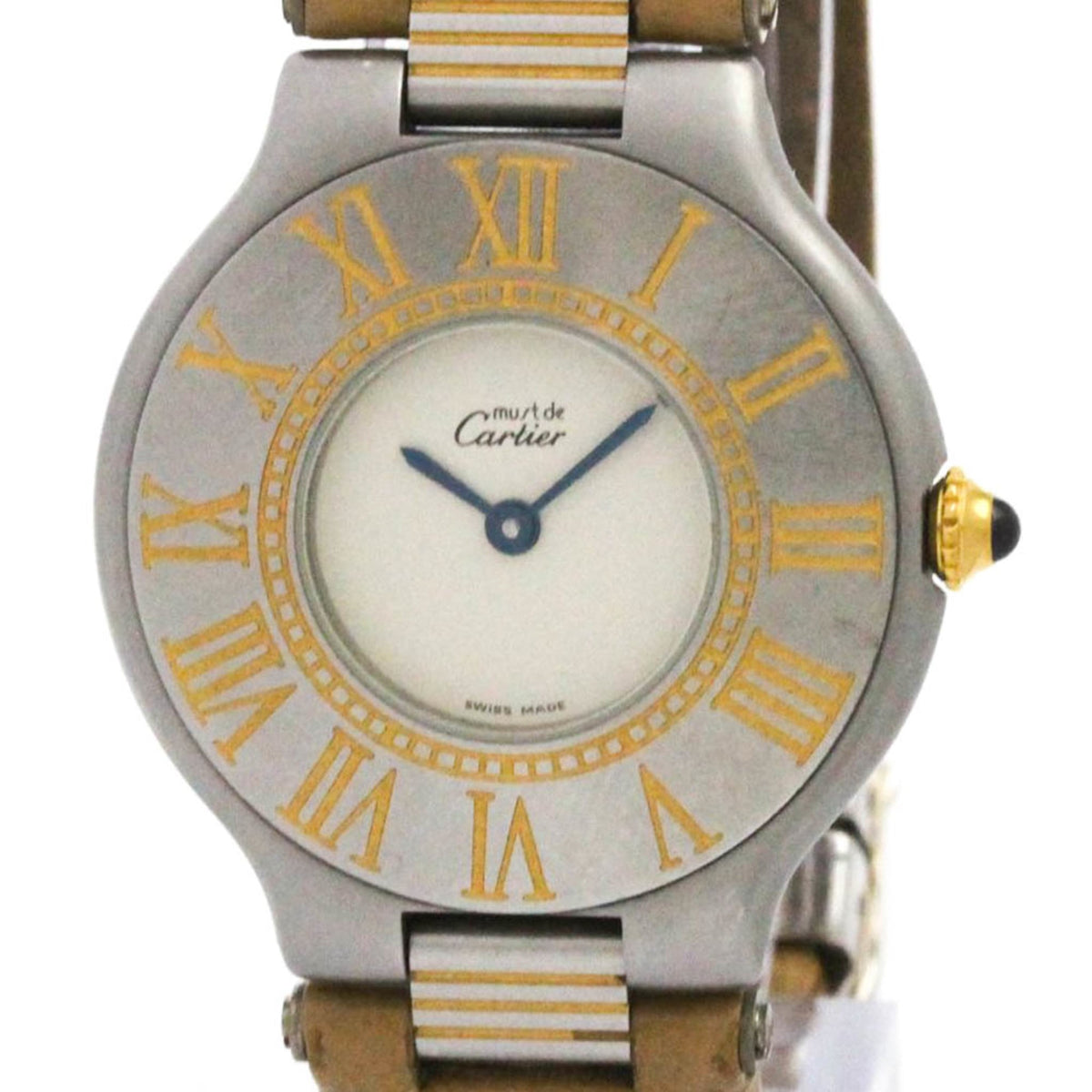 Pre-Owned CARTIER Must 21 Gold Plated Steel Leather Quartz Ladies Watch