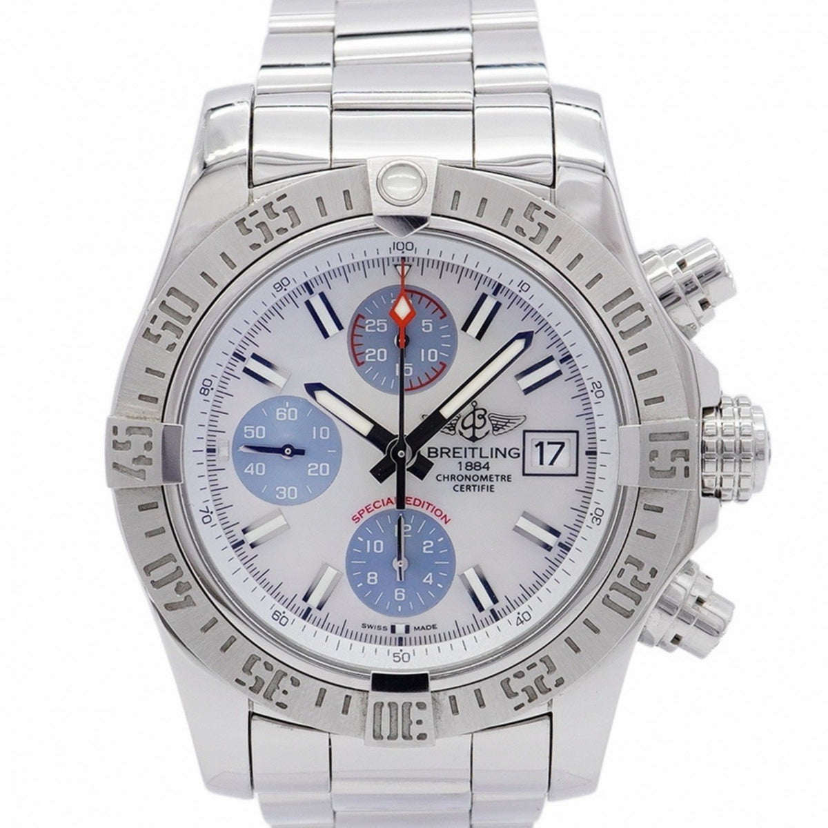 Gebrauchte Breitling Avenger II A1338111 Silbernes Muschelzifferblatt Herrenuhr 