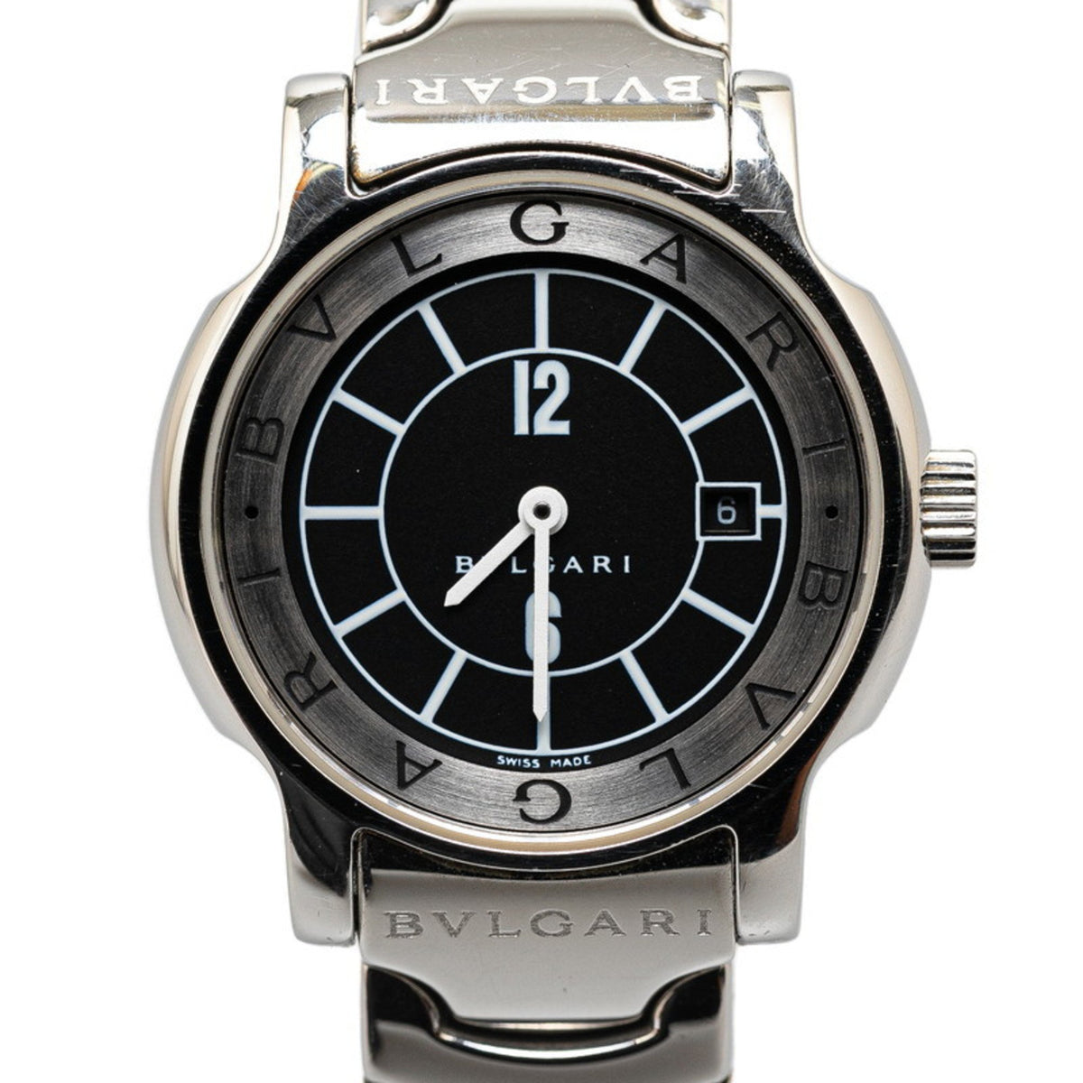 Gebrauchte BVLGARI Solotempo Uhr ST29S Quarz Schwarzes Zifferblatt Edelstahl Damen 