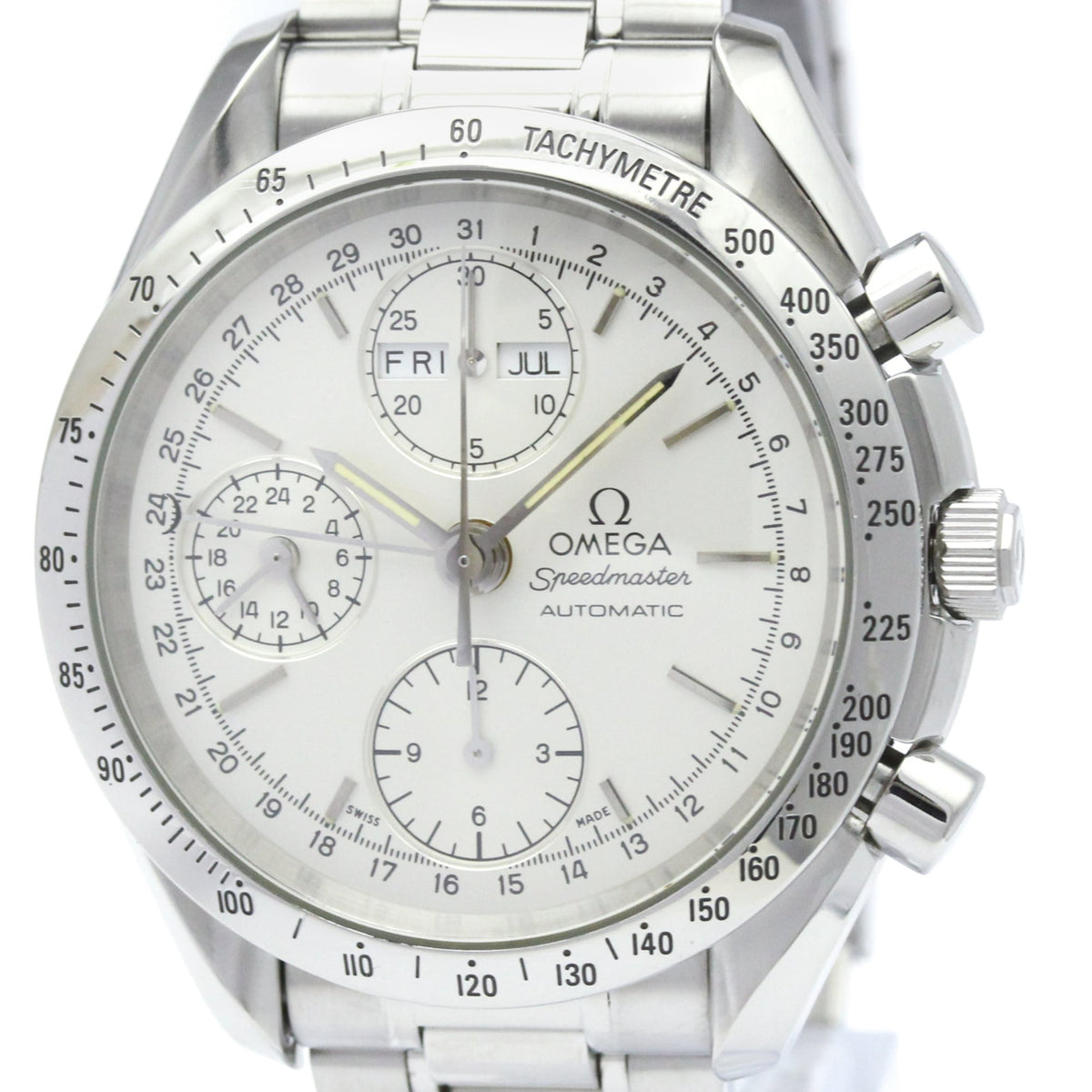 Pre-Owned OMEGA Speedmaster Triple Date Steel Automatic Watch 3521.30 Polished