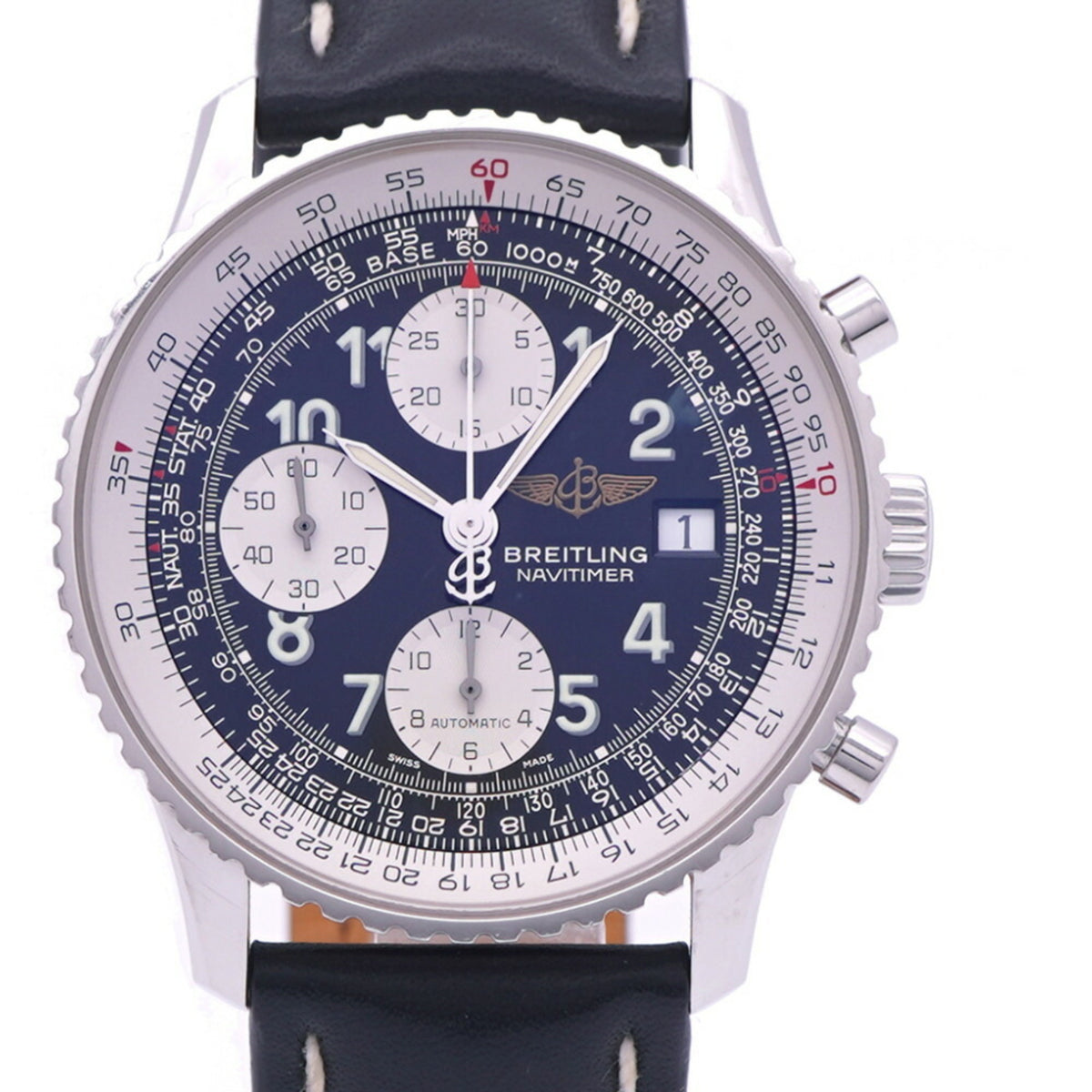 Pre-Owned Breitling Navitimer A13322 Automatic Watch, Stainless Steel/Leather, Black Dial, 0171BREITLING, Men's