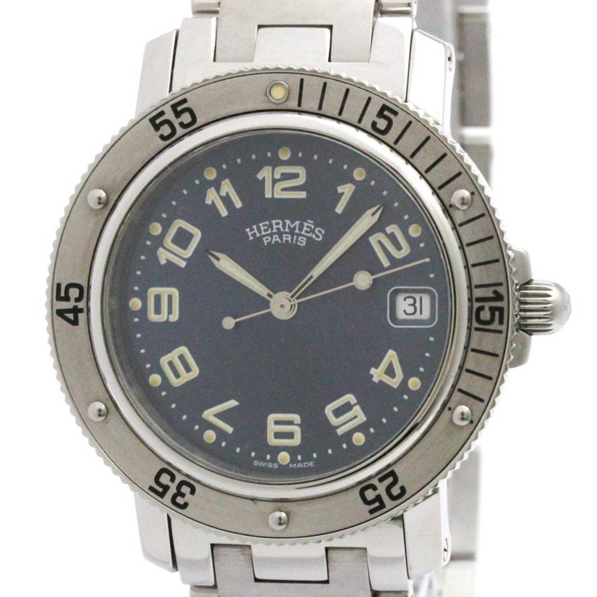 Gebrauchte HERMES Clipper Diver Stahl Quarz Herrenuhr CL7.710 Poliert 