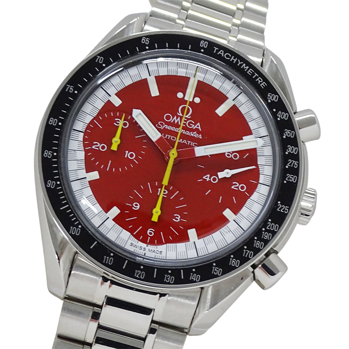 Pre-Owned OMEGA Speedmaster Racing Michael Schumacher 3510.61 Men's Chronograph Automatic Watch in Stainless Steel with Silver and Red Polished Finish