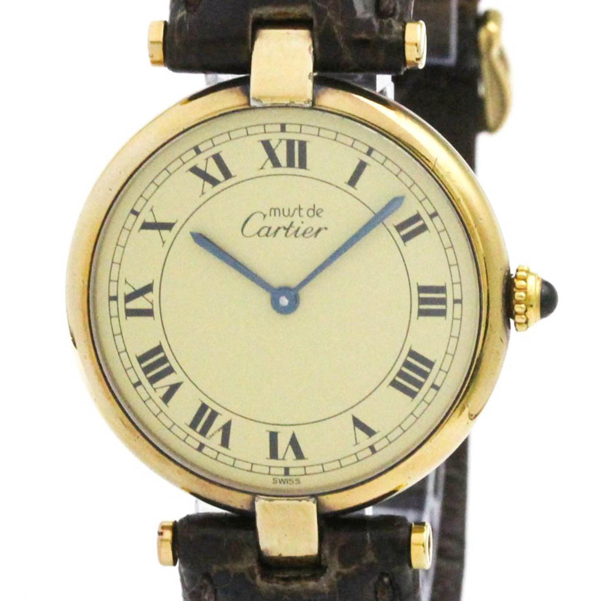 Pre-Owned CARTIER Must Vendome Gold Plated Leather Quartz Unisex Watch 590003