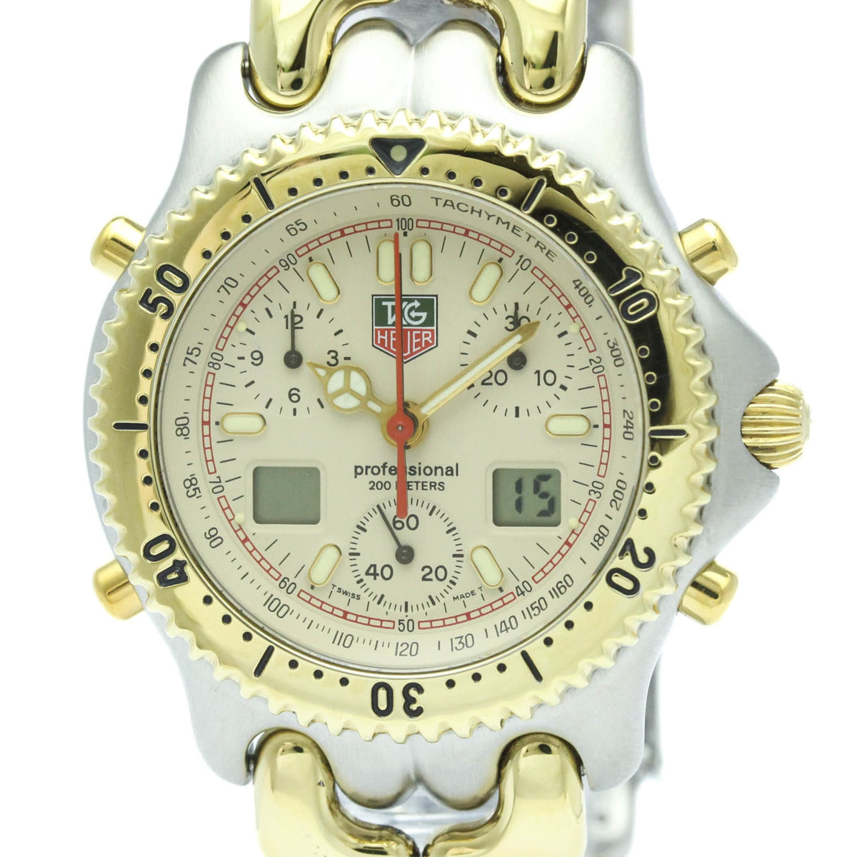 Pre-Owned TAG HEUER Sel Chronograph Gold Plated Steel Mens Watch CG1123 Polished