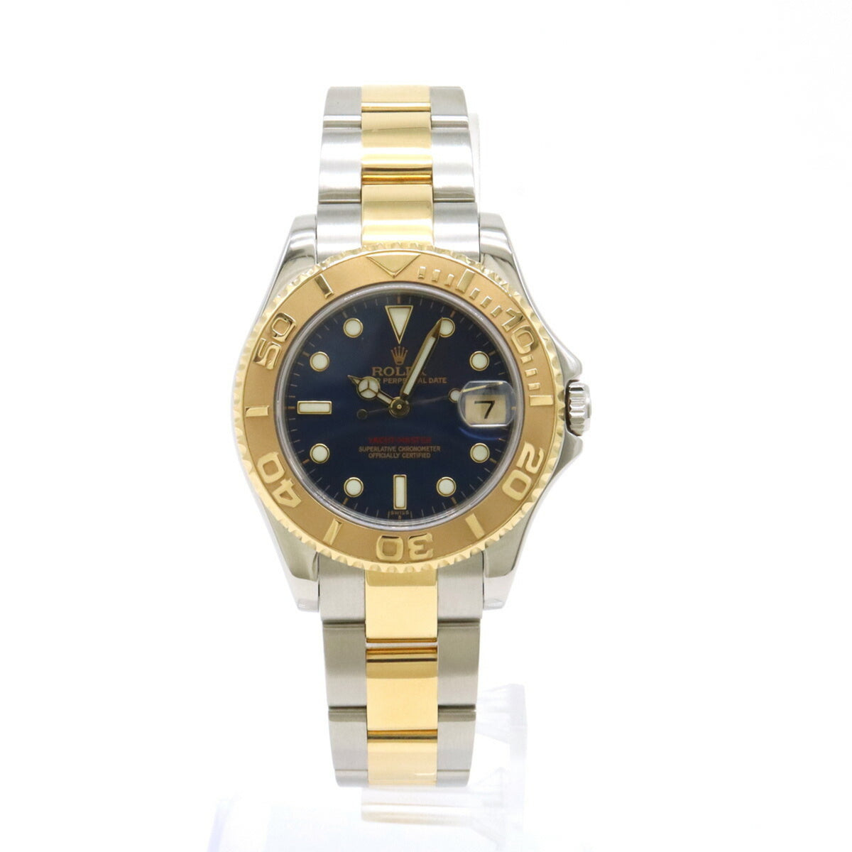 Gebrauchte ROLEX Rolex Yachtmaster Rolesium Blaues Zifferblatt Datum SS Platin Lünette U-Nummer Jungen AT Automatische Armbanduhr 68623 