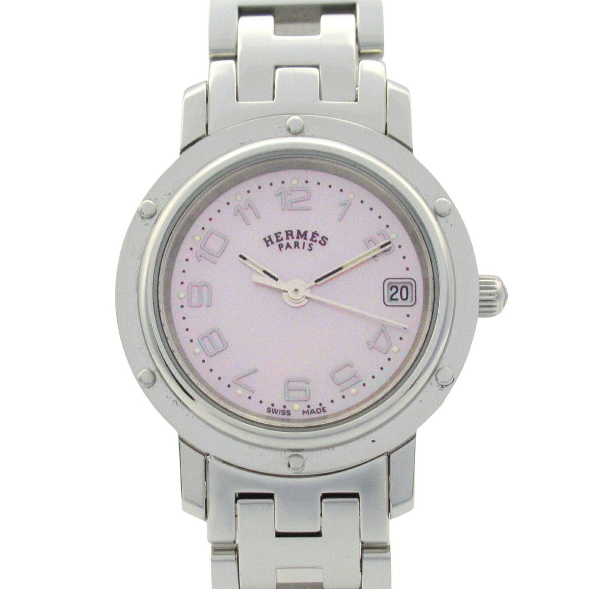 Gebrauchte Hermes Clipper Nacle Uhr Edelstahl Damen Rosa Shell CL4.210 