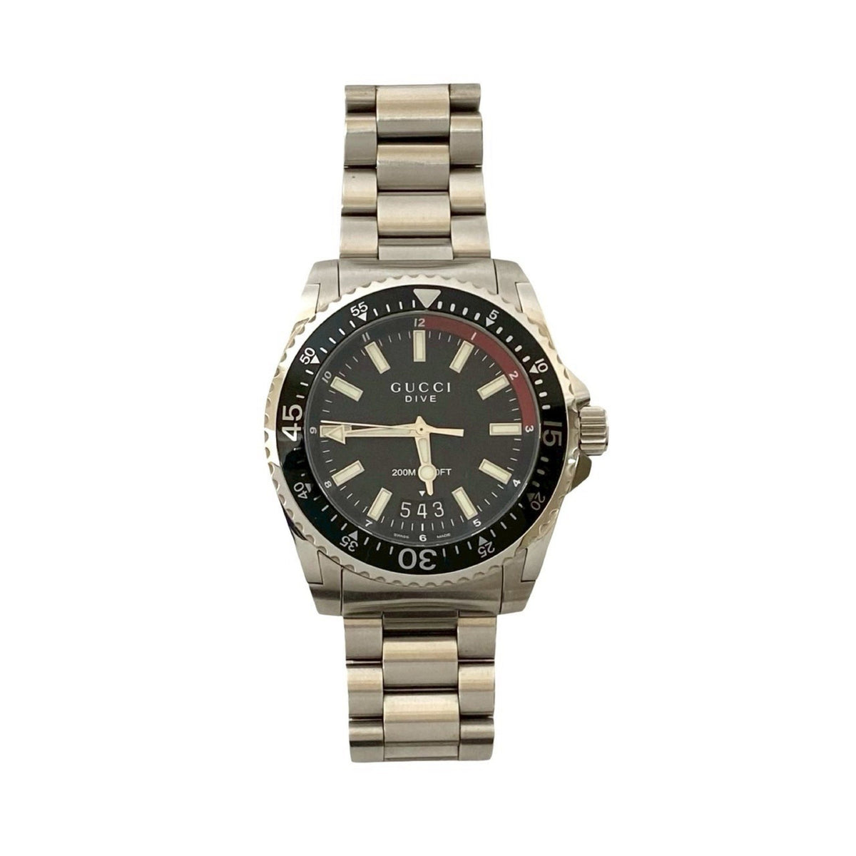 Pre-Owned GUCCI Dive Stainless Steel Quartz Watch, Men's Accessory, Silver/Black, 38660