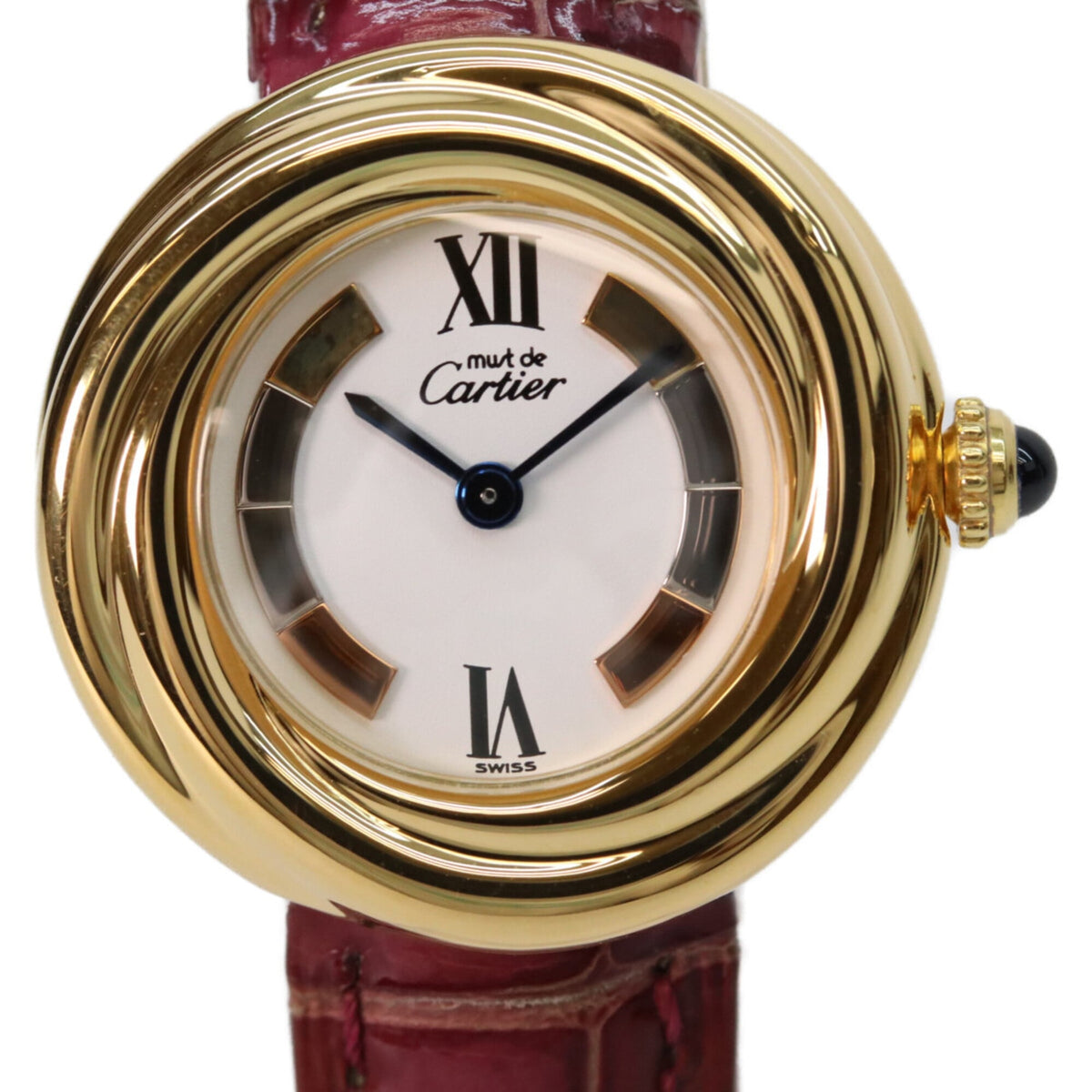 Pre-Owned Cartier 925 W1010644 Must Trinity Vermeil SM Side Quartz Watch Gold White Dial Ladies