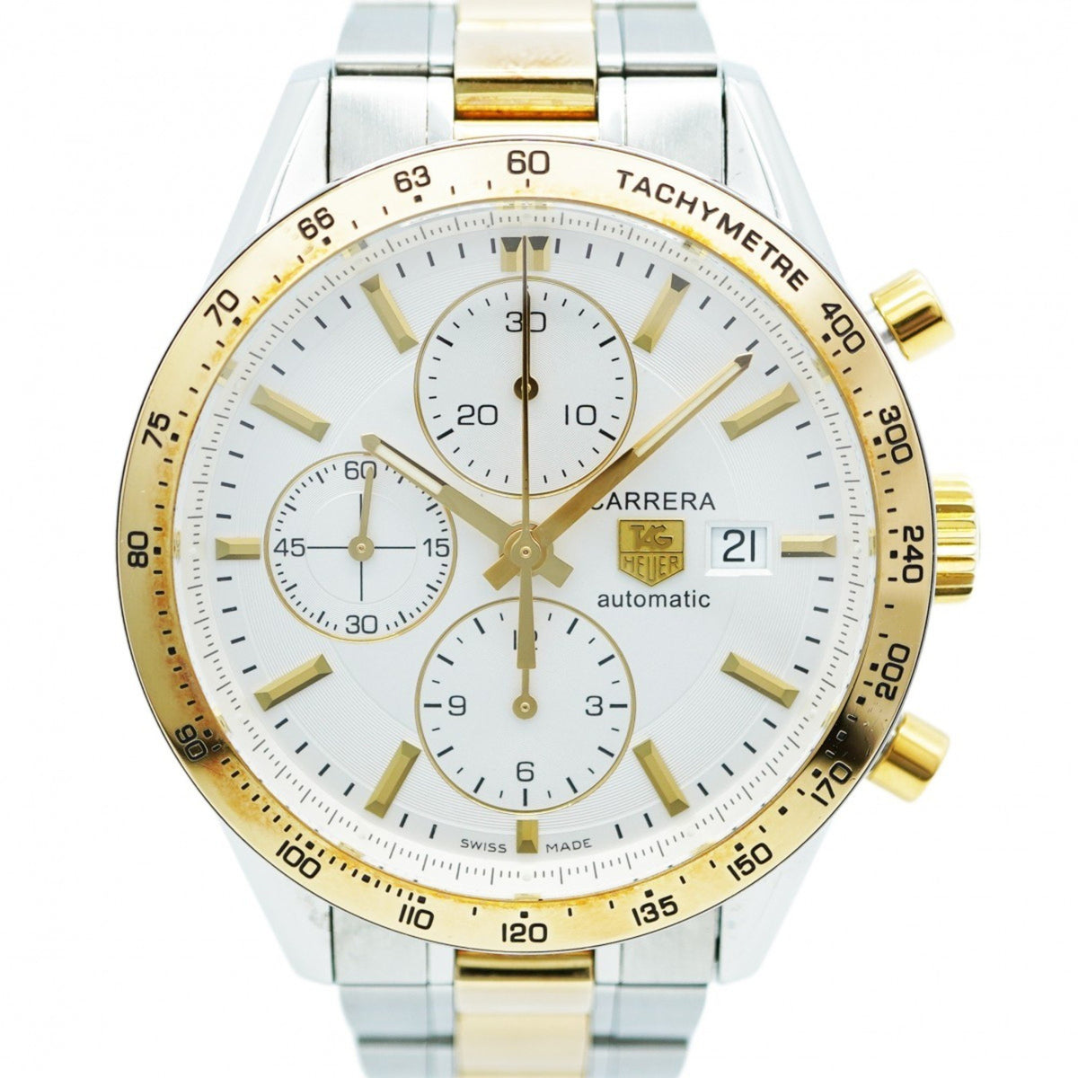 Gebrauchte TAG Heuer Carrera CV2050 Herrenuhr mit elfenbeinfarbenem Zifferblatt 