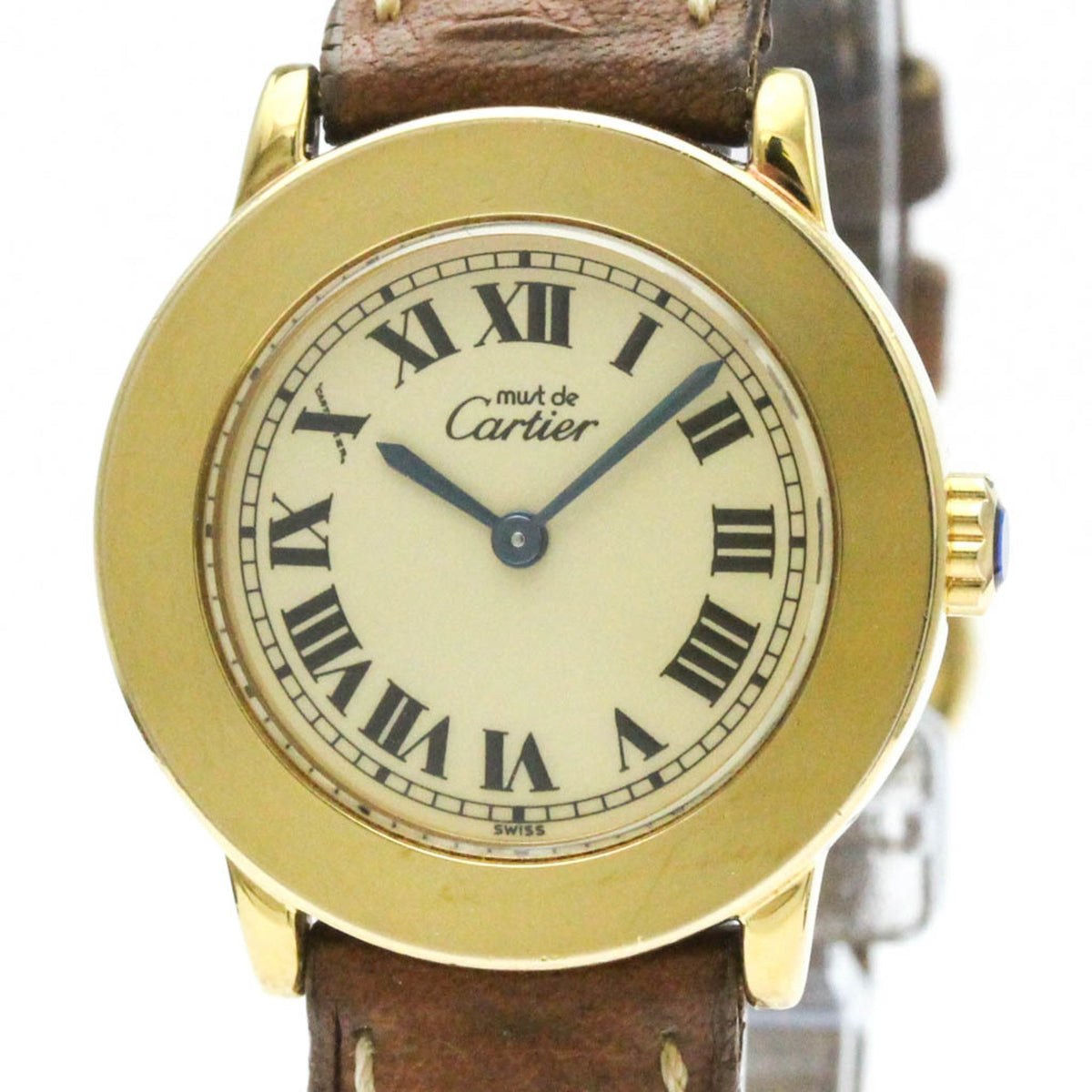Gebrauchte CARTIER Must vergoldete Lederquarz-Damenuhr W1008743