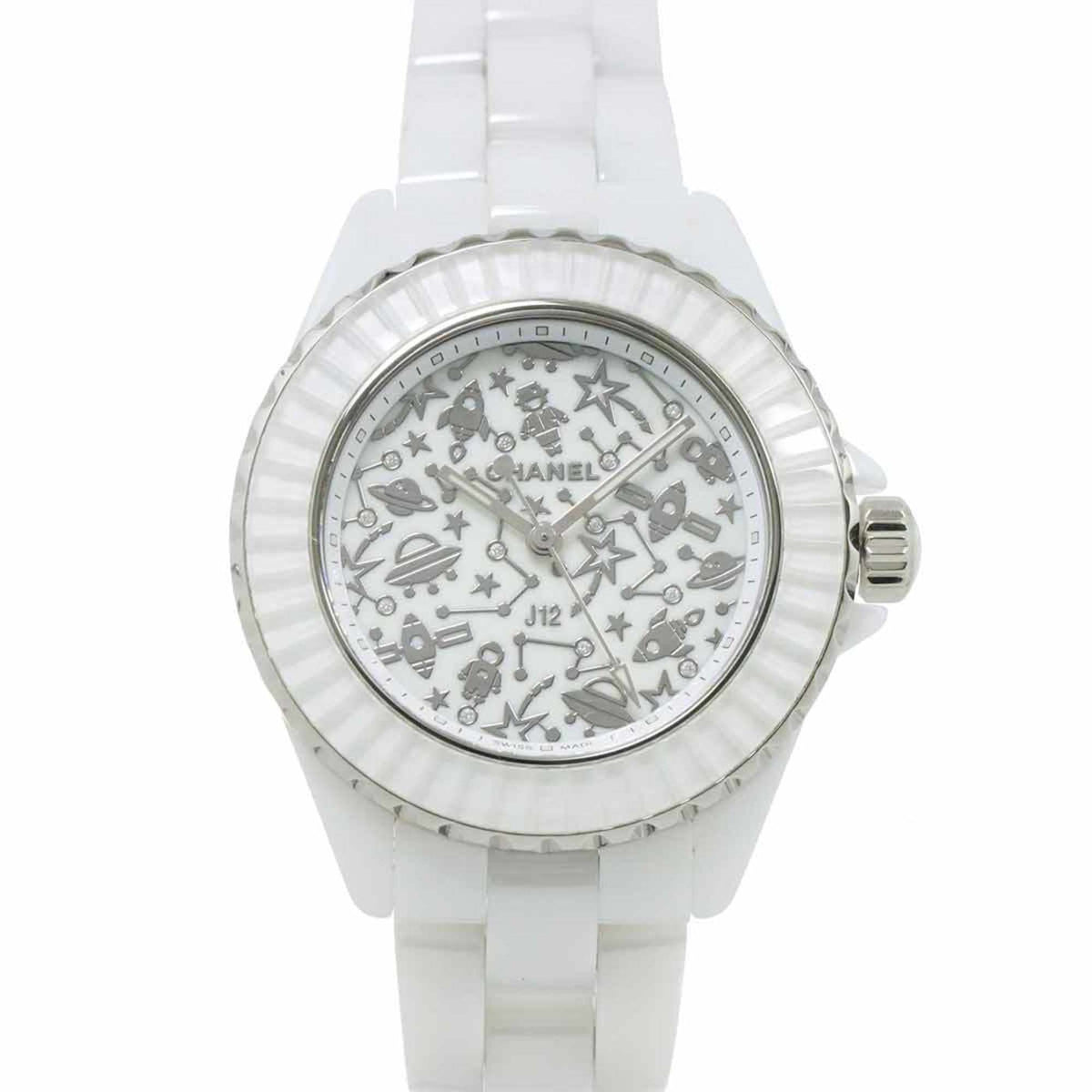 Gebrauchte CHANEL J12 Cosmic H7990 Diamant Damenuhr Weiße Keramik Quarz 