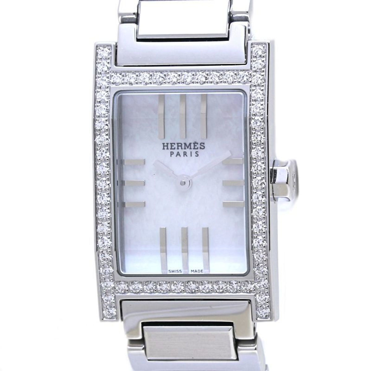Pre-Owned HERMES Tandem Bezel Full Diamond Women's Watch TA1.231.213 3800 Stainless Steel 40050