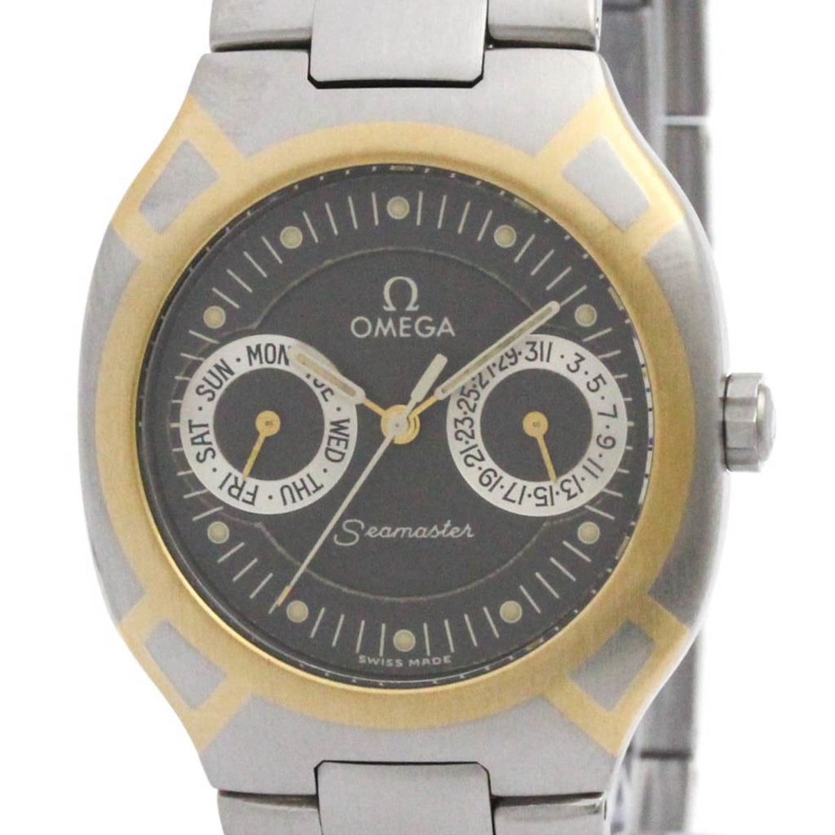 Pre-Owned OMEGA Seamaster Polaris Day Date 18K Gold Steel Watch 396.1022 Polished