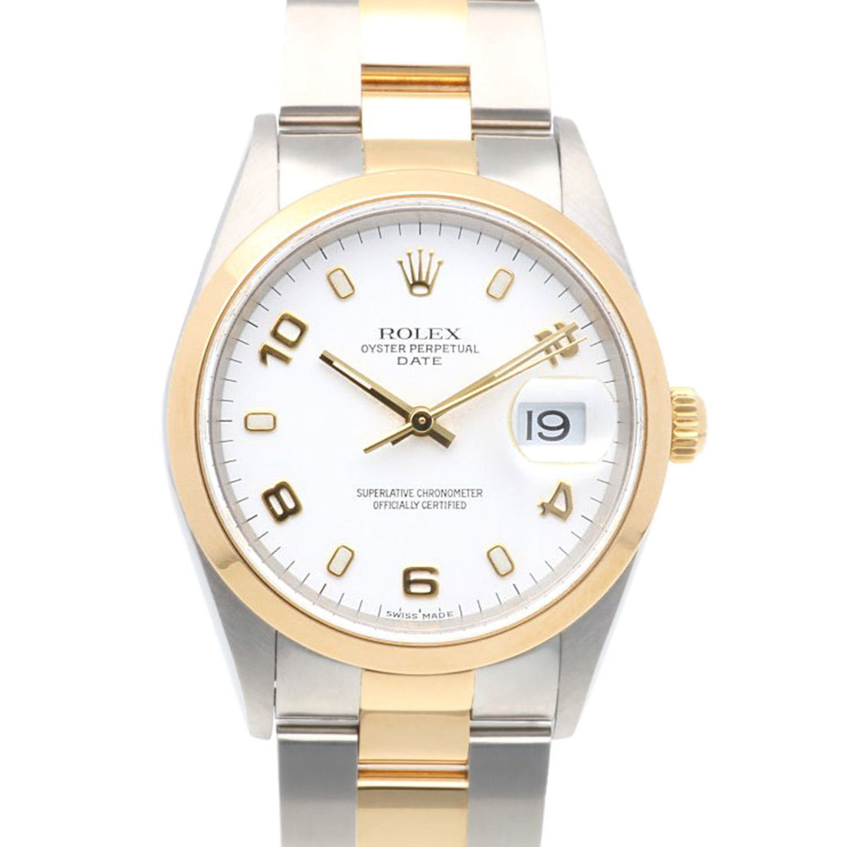 Gebrauchte Rolex Date Oyster Perpetual Uhr Edelstahl 15203 Automatik Herren P Serie 2000 Modell Springende arabische Ziffern Überholt 