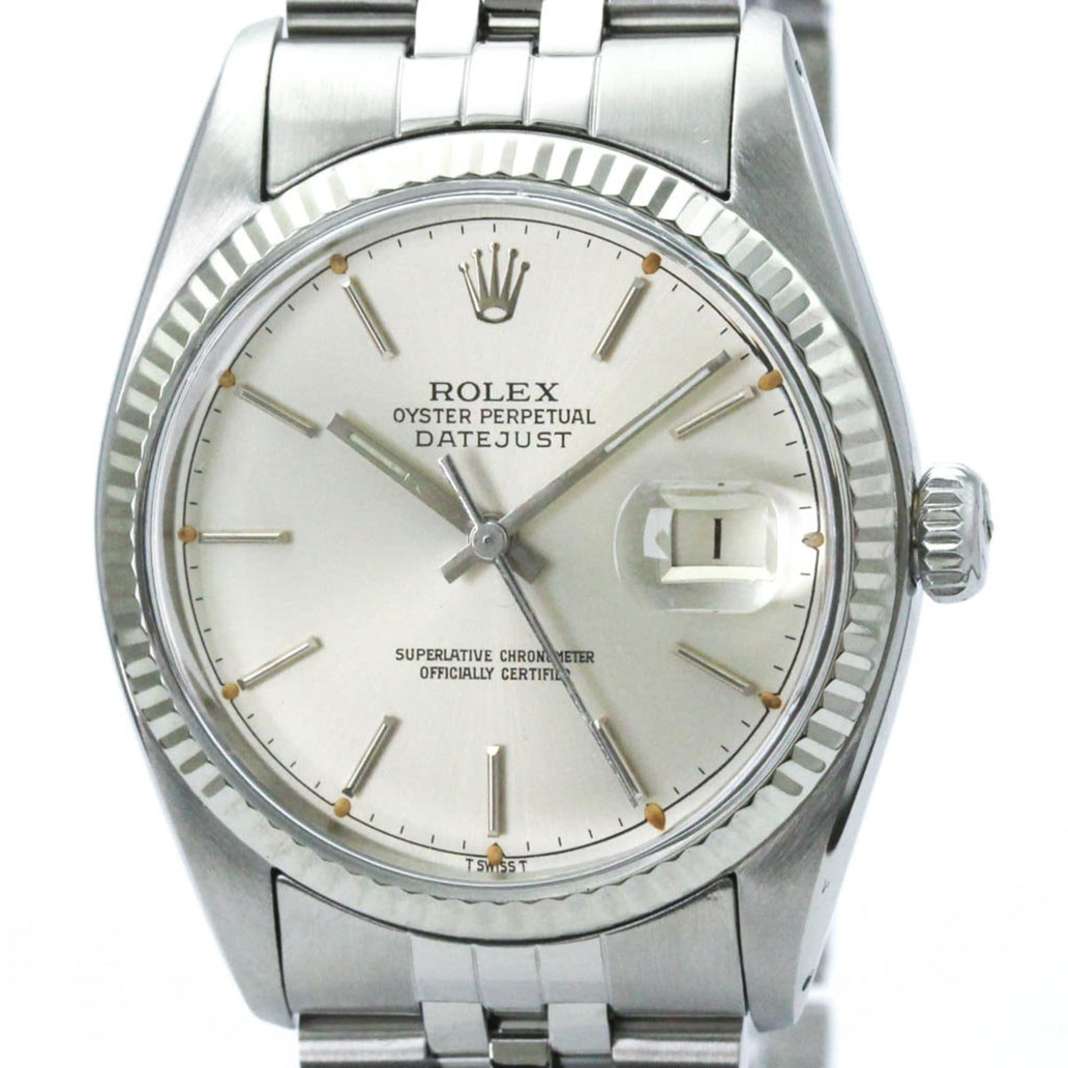 Pre-Owned ROLEX Datejust 18K White Gold Steel Automatic Mens Watch 16014 Polished