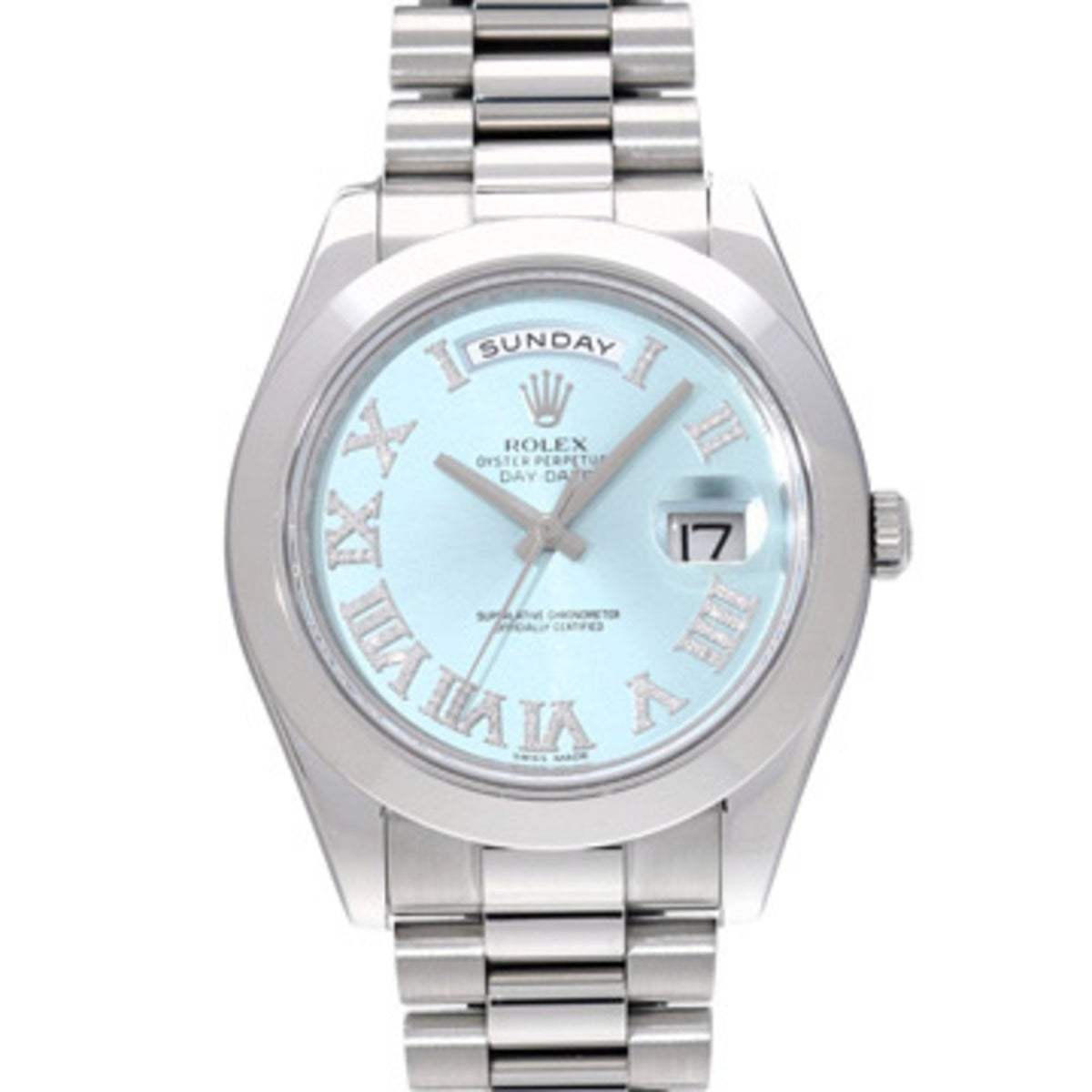Gebrauchte Rolex Day-Date II 218206, zufällige Seriennummer, Eisblau/Diamant, Herrenuhr, Automatik 