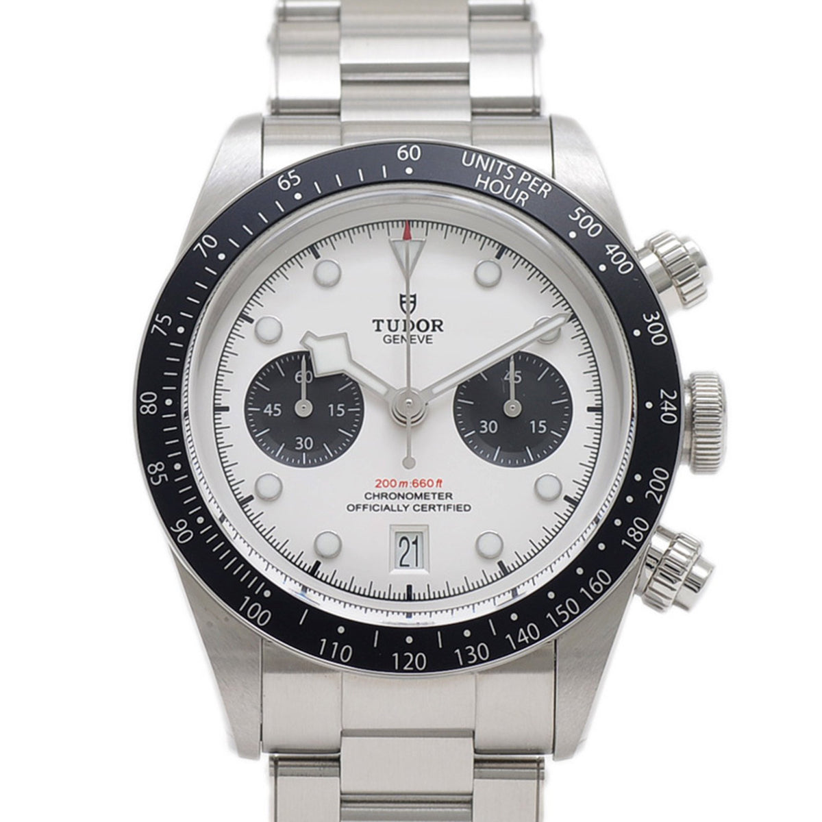Gebrauchte Tudor Black Bay Chronograph Edelstahl weißes Zifferblatt Herrenuhr 79360N