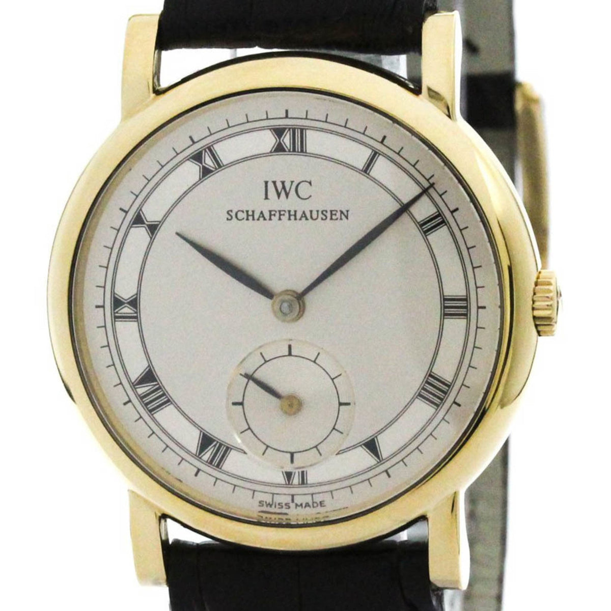 Gebrauchte polierte IWC Portofino 18 Karat Gold Leder Handaufzug Herrenuhr 2533 BF574181 