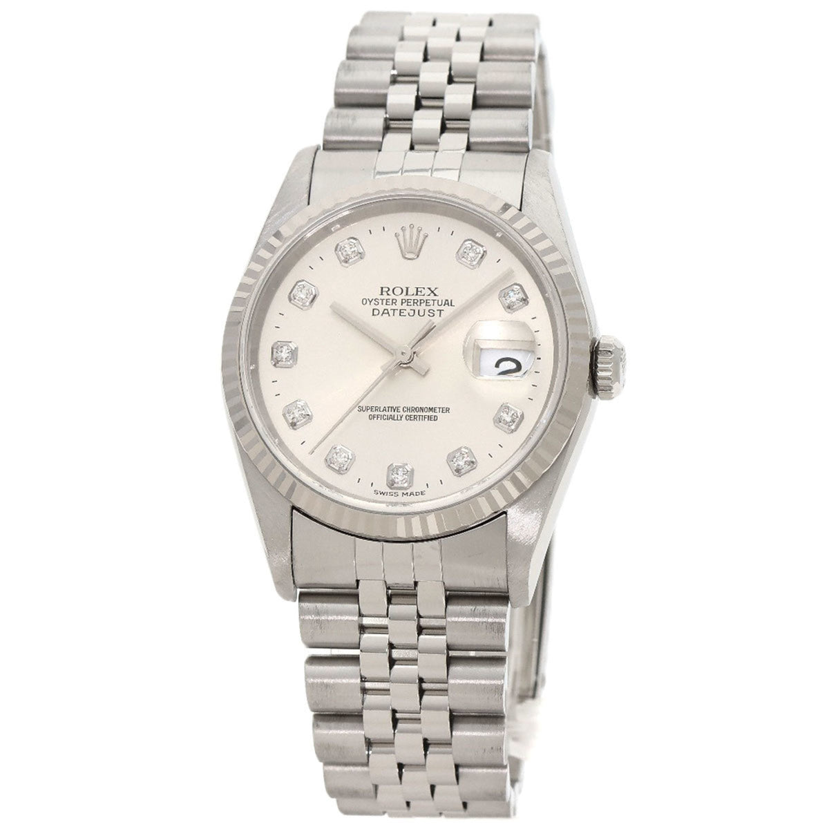 Gebrauchte Rolex 16234G Datejust 10P Diamantuhr Edelstahl SS Herren 