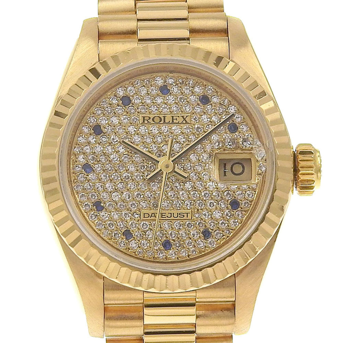 Pre-Owned Rolex Datejust Caliber 2135 Watch, 69178ZS, 18K Yellow Gold with Sapphires and Diamonds, Automatic, Analog Display, Dial, Women's