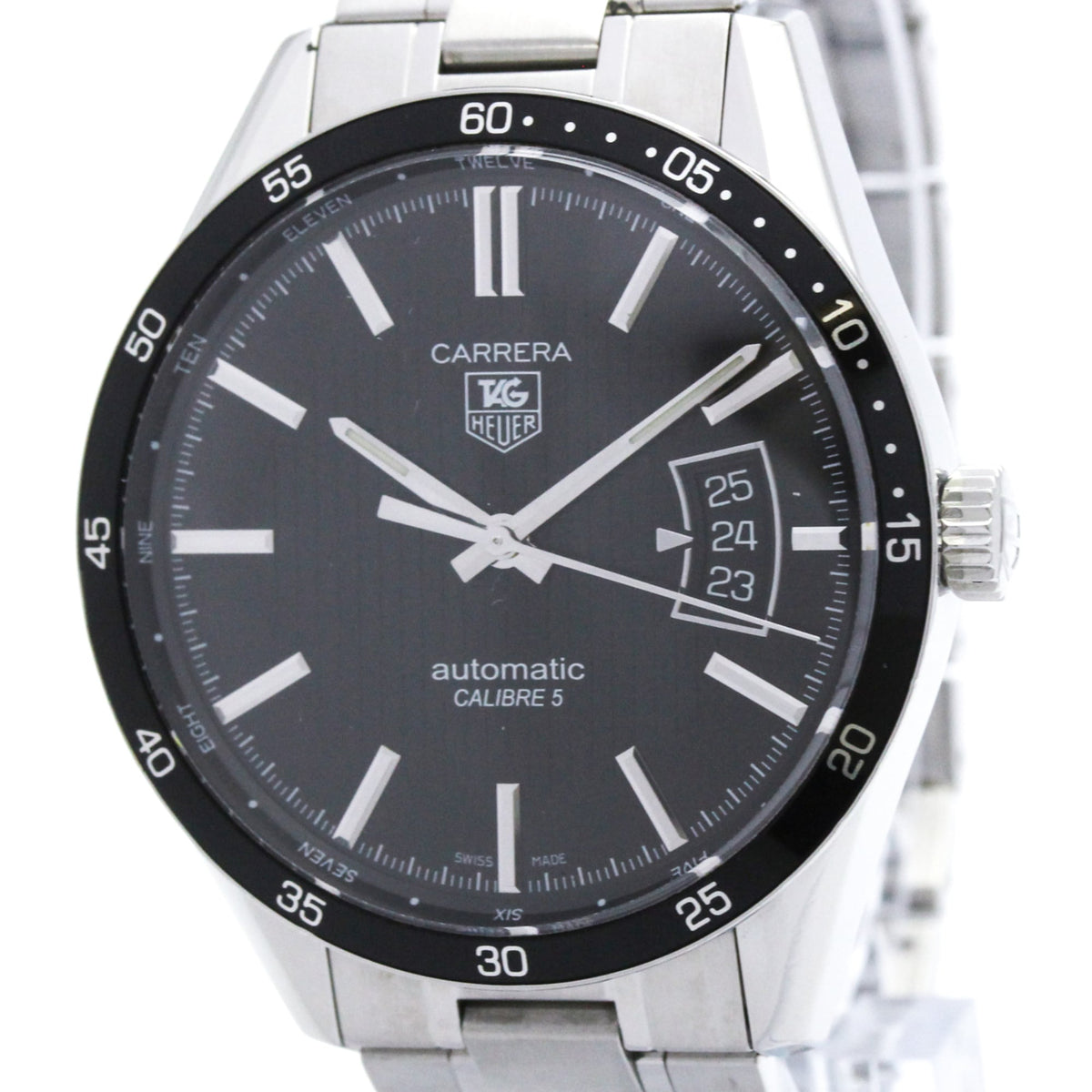 Pre-Owned TAG HEUER Carrera Calibre 5 Steel Automatic Mens Watch WV211M Polished