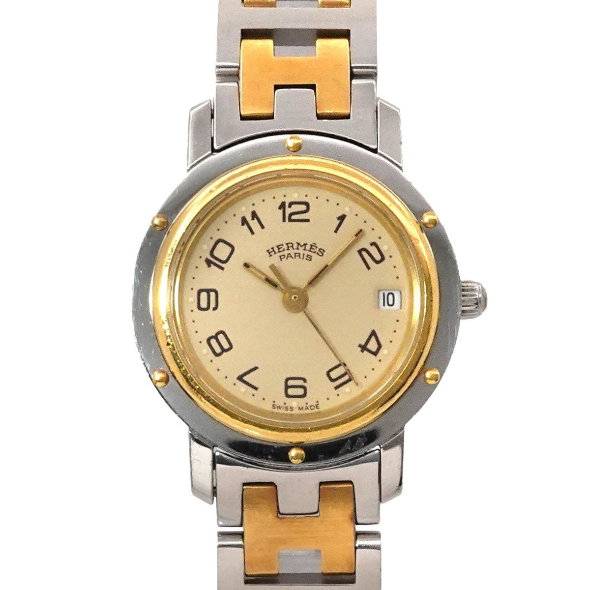 Pre-Owned Herm?s Clipper CL4 220 Women's Ivory Quartz Watch with Date Display, Two-Tone