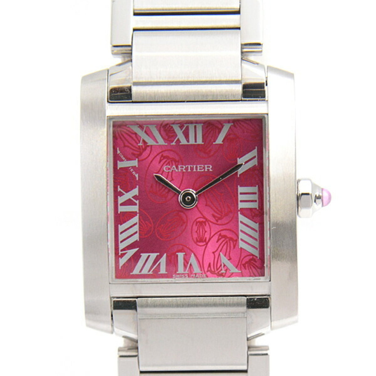 Gebrauchte Cartier Damenuhr Tank Francaise SM 2006 Limited Edition Himbeerrosa Zifferblatt batteriebetrieben Edelstahl SS W51030Q3 