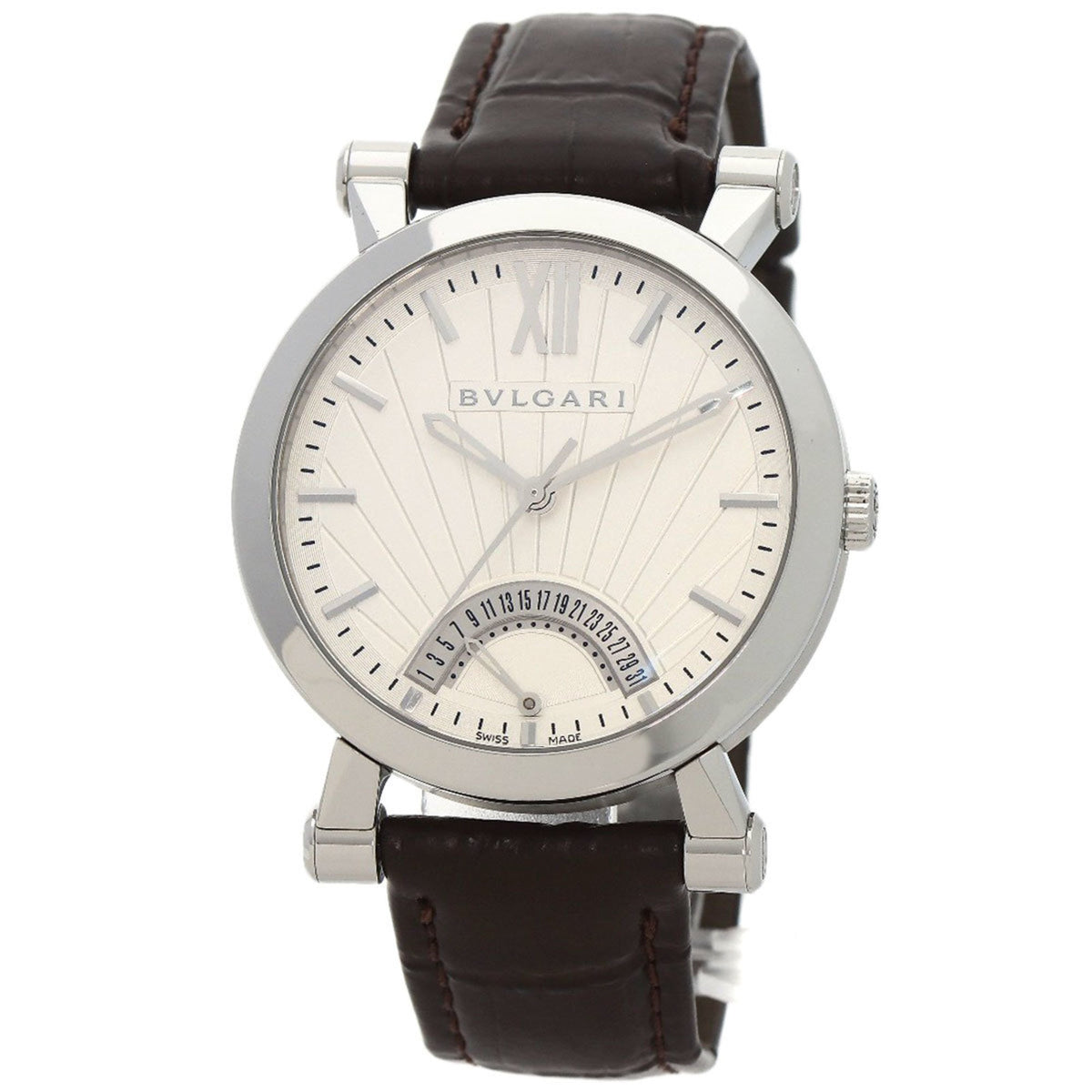 Gebrauchte Bvlgari SB42SDR Sotirio Retrograde 125. Jubiläumsmodell Armbanduhr Edelstahl Leder Herren 