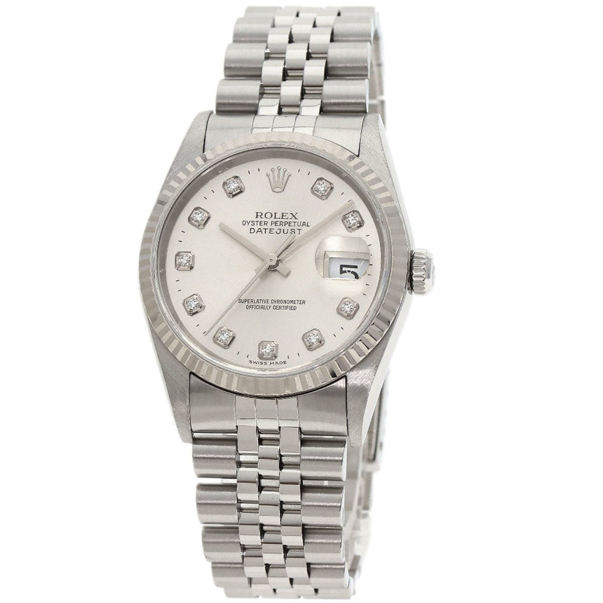 Gebrauchte Rolex 16234G Datejust 10P Diamant Uhr Edelstahl SS K18WG Herren ROLEX 