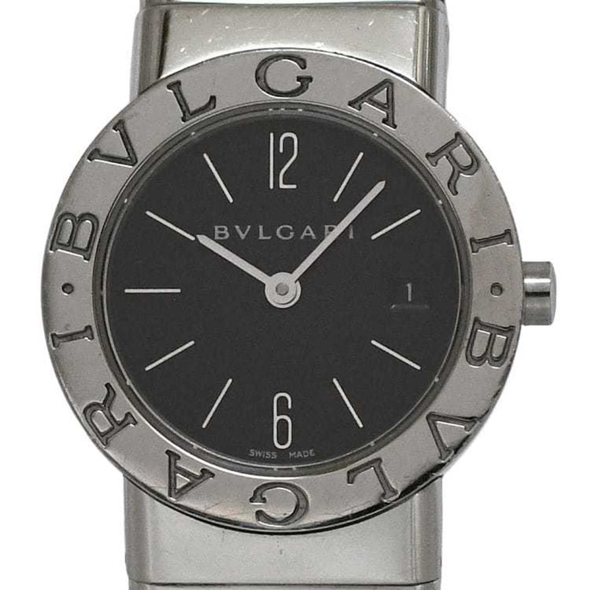 Pre-Owned Bvlgari Tubogas Watch f-24033 Black Silver BB 26 2TS Women's Stainless Steel Quartz D313*** Battery-Operated Dial Analog Bracelet