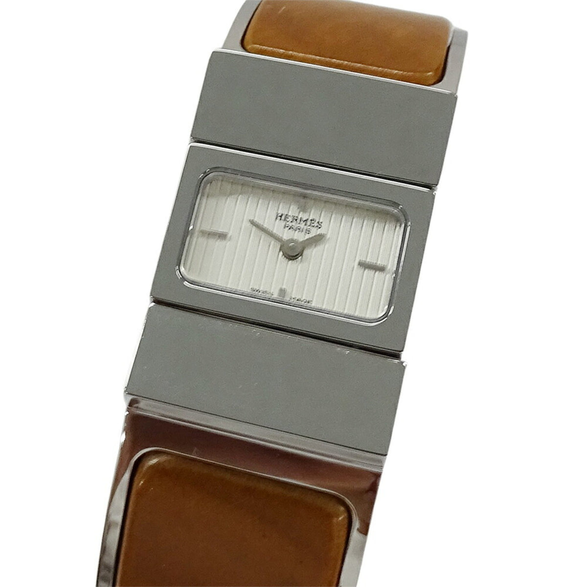 Pre-Owned Herm?s Women's L01.210 Quartz Stainless Steel Watch with Bangle, Silver and Brown, Polished