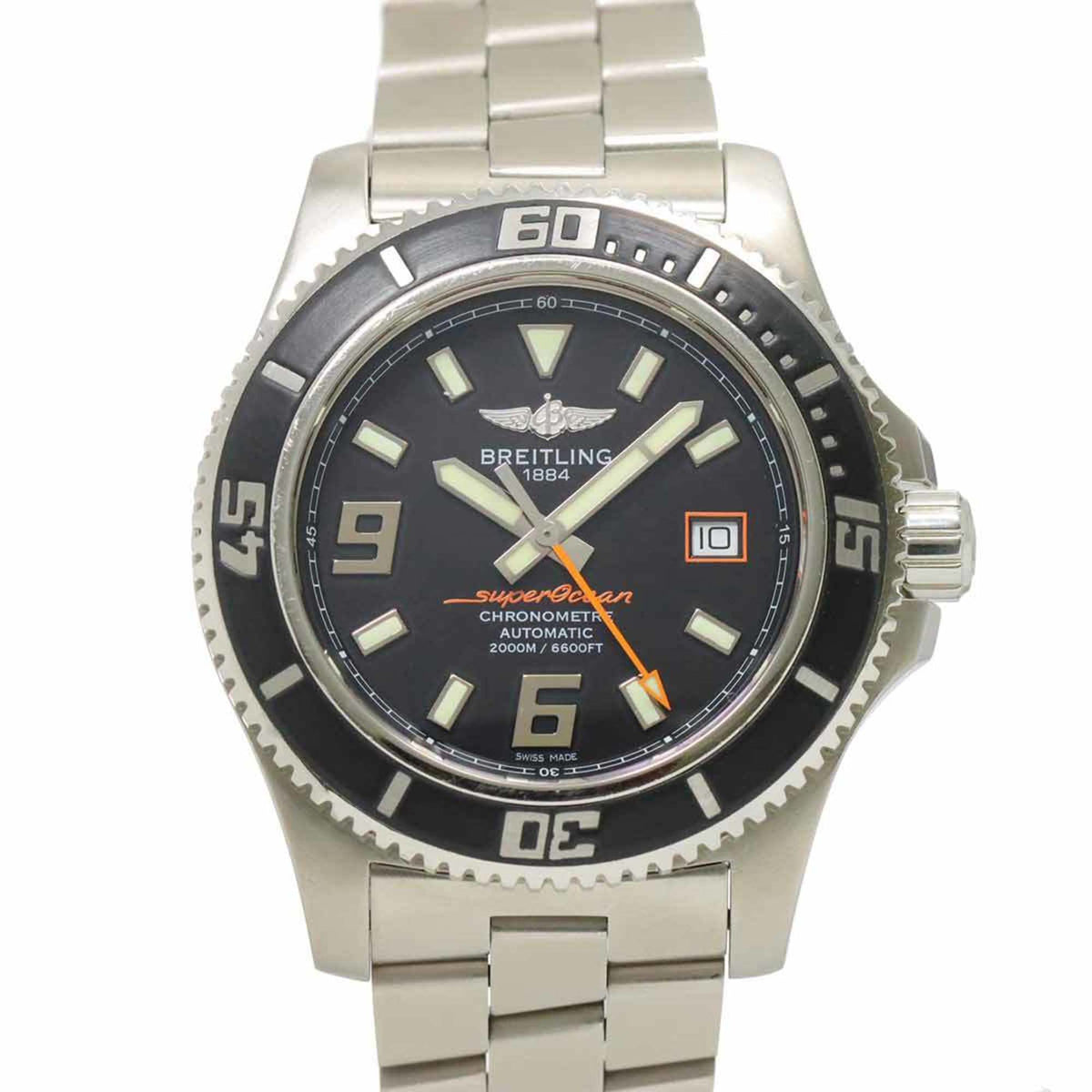 Gebrauchte BREITLING Superocean 44 A17391 Herrenuhr Datum Schwarz Automatik Selbstaufzug 