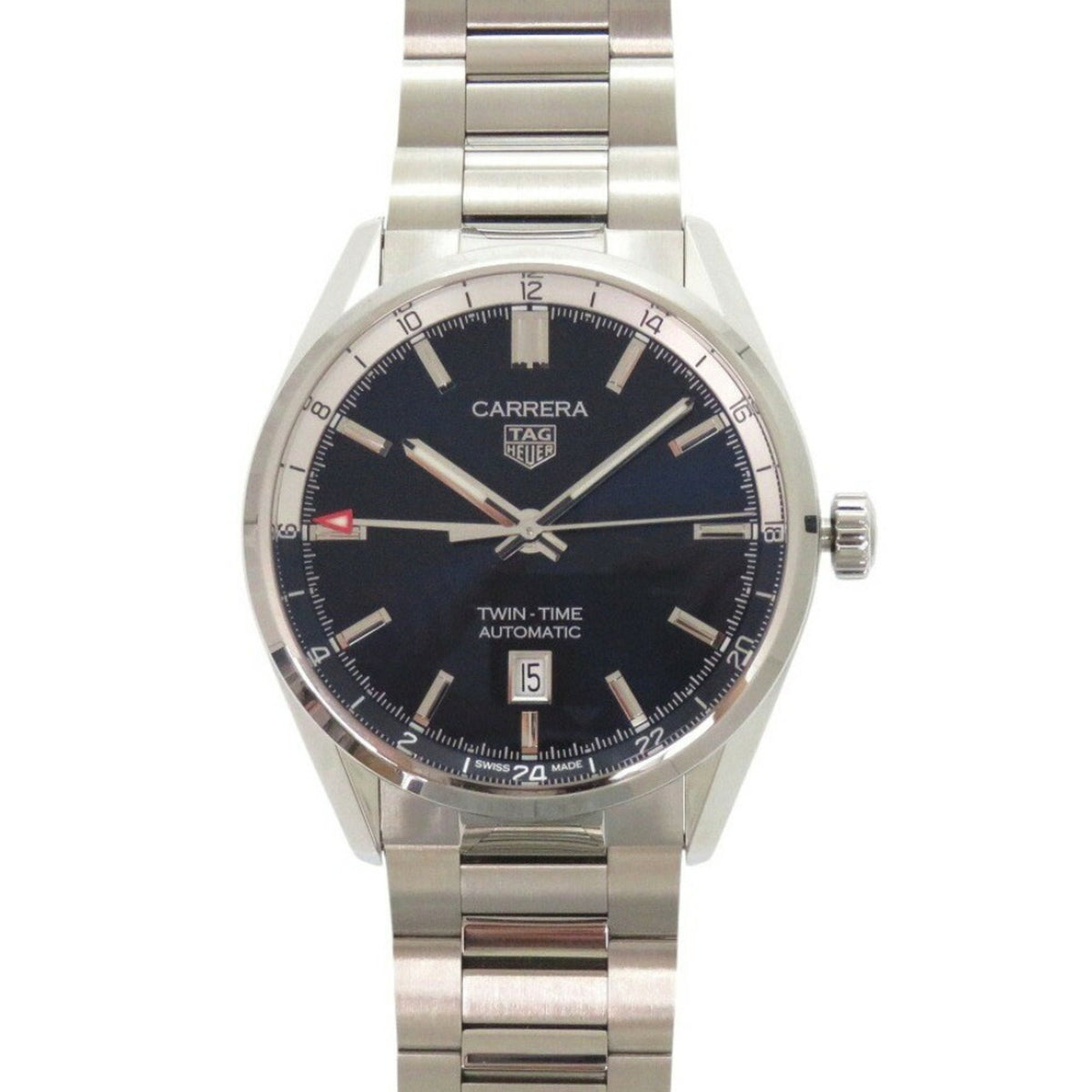 Gebrauchte, neuwertige TAG Heuer Carrera Calibre 7 Twin Time Date WBN201A.BA0640 SS Blaue Automatikuhr 1096TAG HEUER 