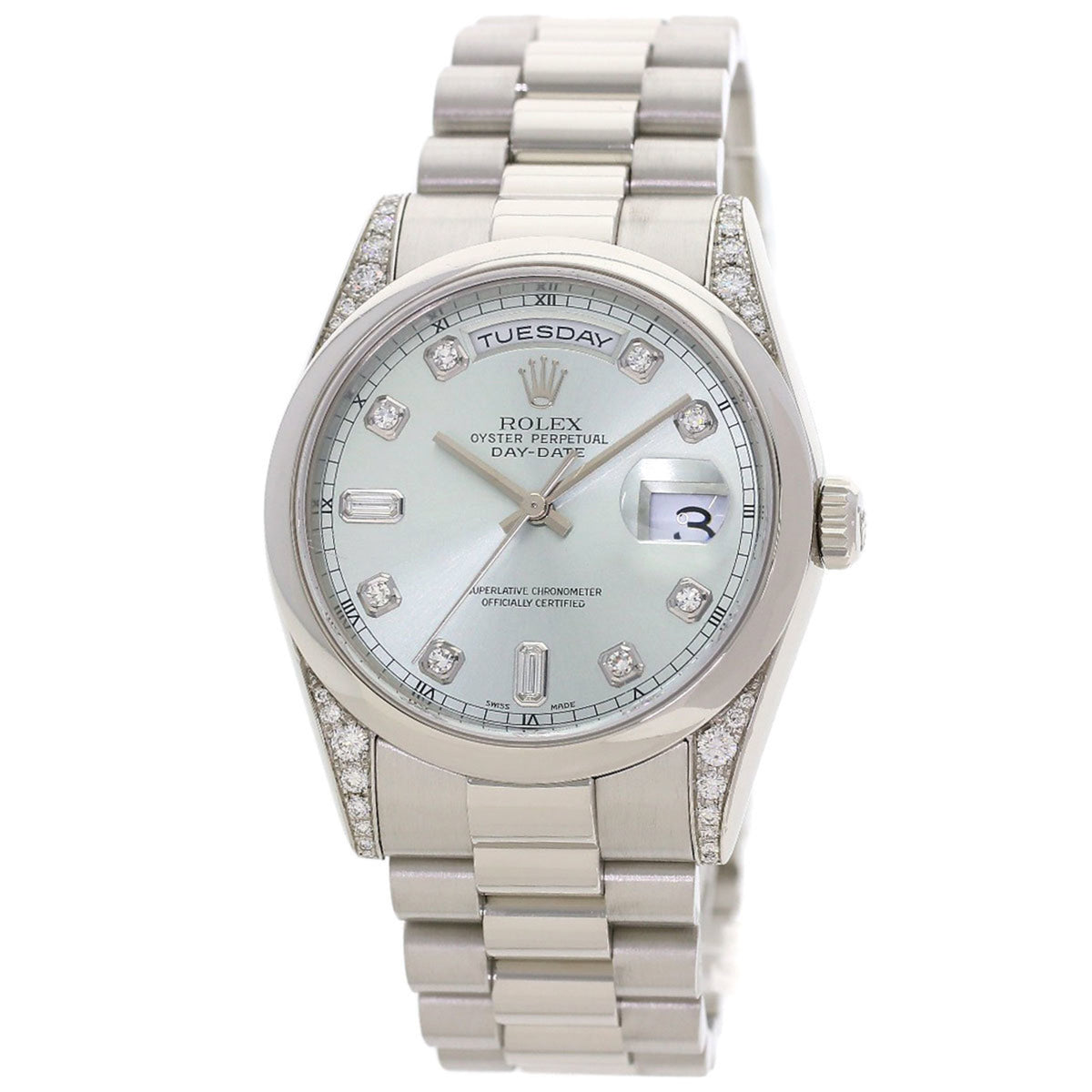 Pre-Owned Rolex 118296A Day-Date Ice Blue Diamond Watch in Platinum/PT Men's