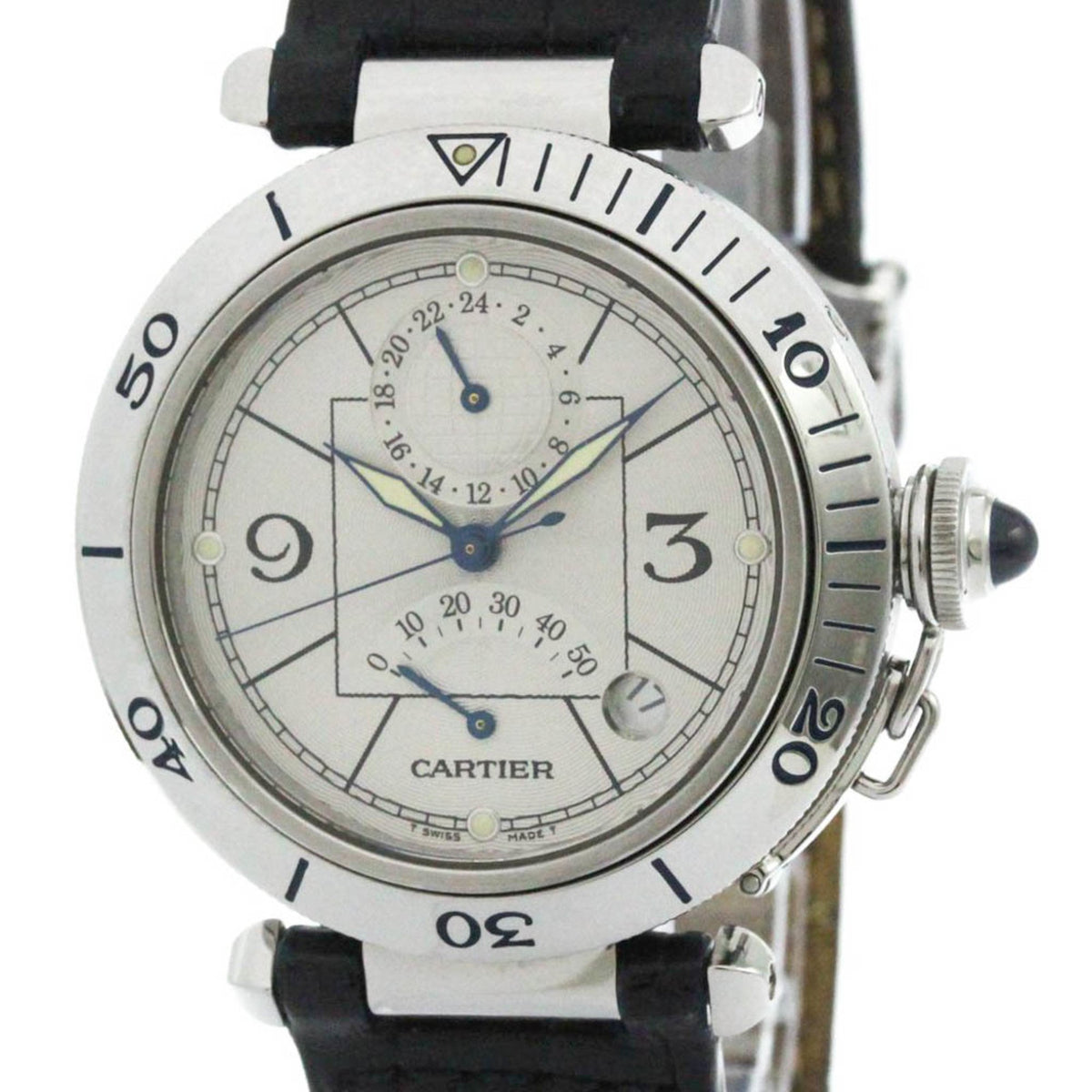Gebrauchte, polierte Cartier Pasha 38 GMT Power Reserve Automatikuhr W3103755 BF582826 