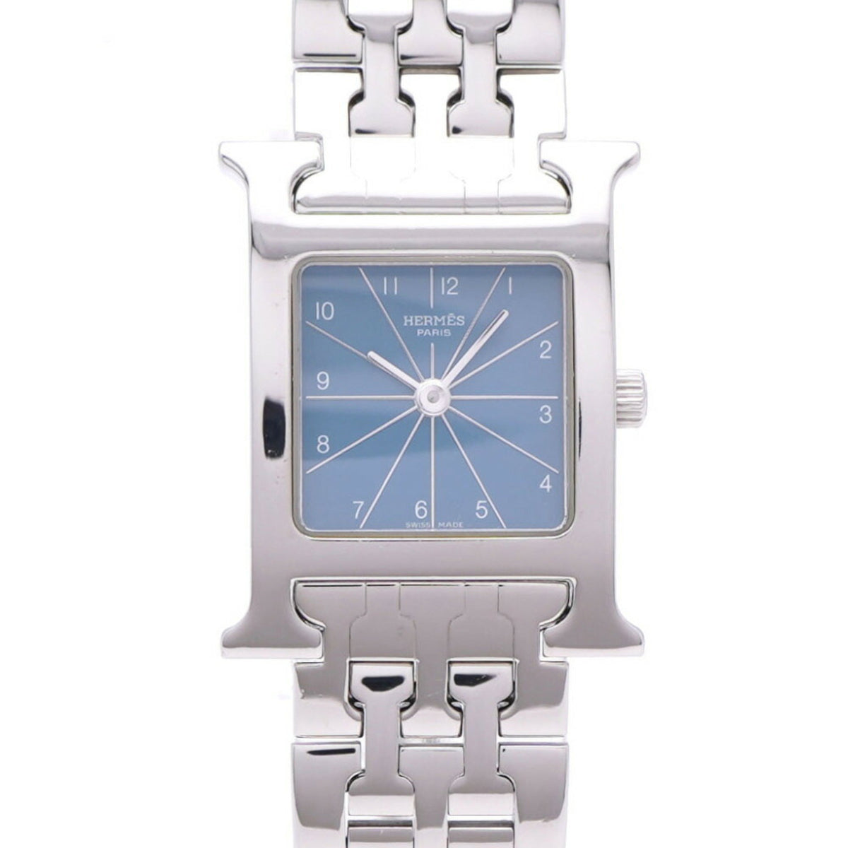 Gebrauchte Hermes H Uhr HH1.210 Quarz Edelstahl Blaues Zifferblatt 0456HERMES 