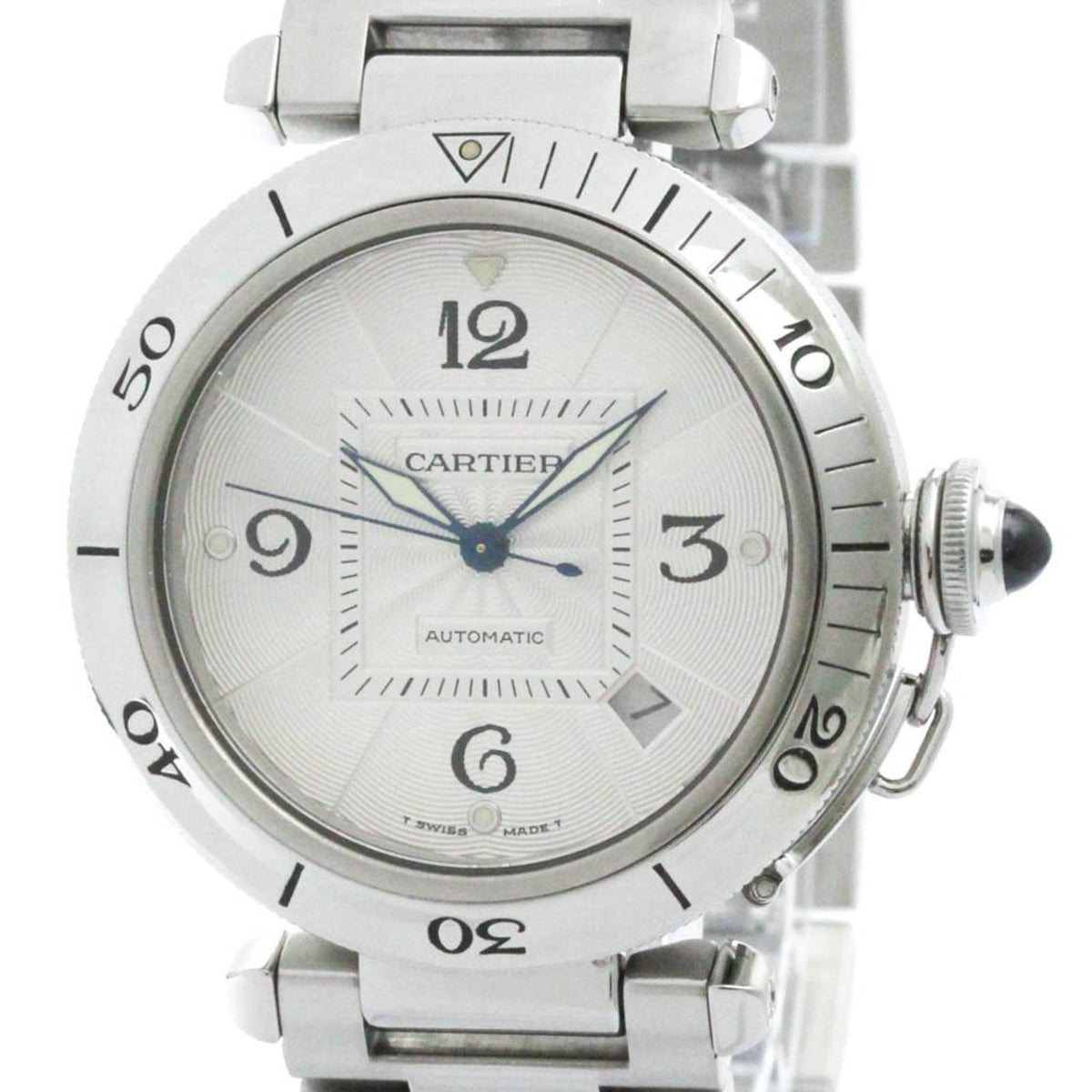 Gebrauchte, polierte Cartier Pasha 38 Edelstahl-Automatik-Herrenuhr W31031H3 BF579749 