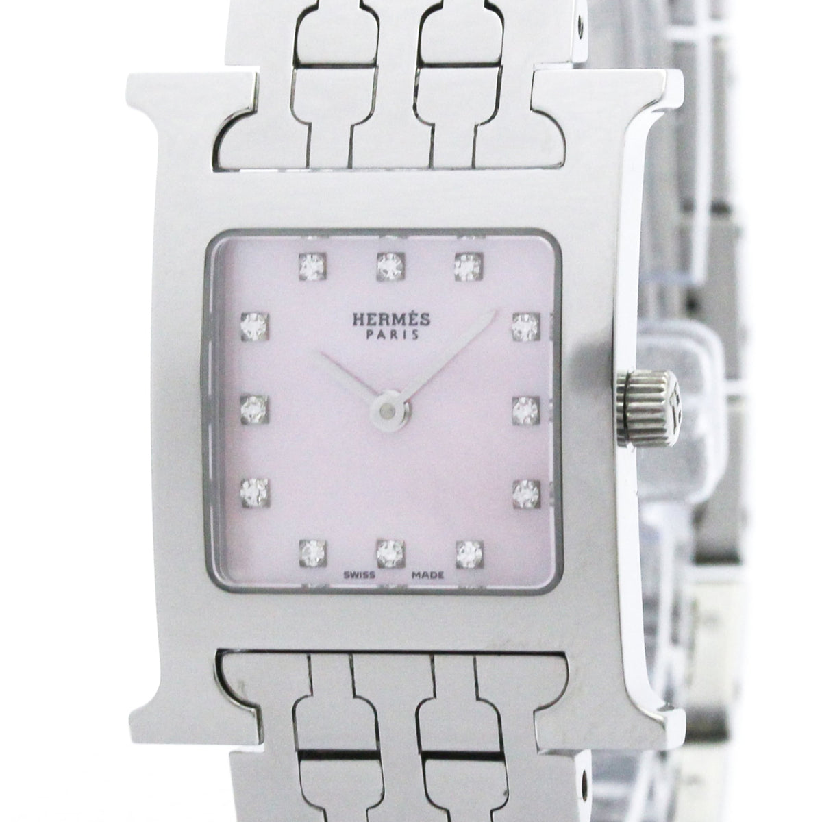 Pre-Owned HERMES H Watch Diamond Pink MOP Dial Ladies Watch HH1.210 Polished