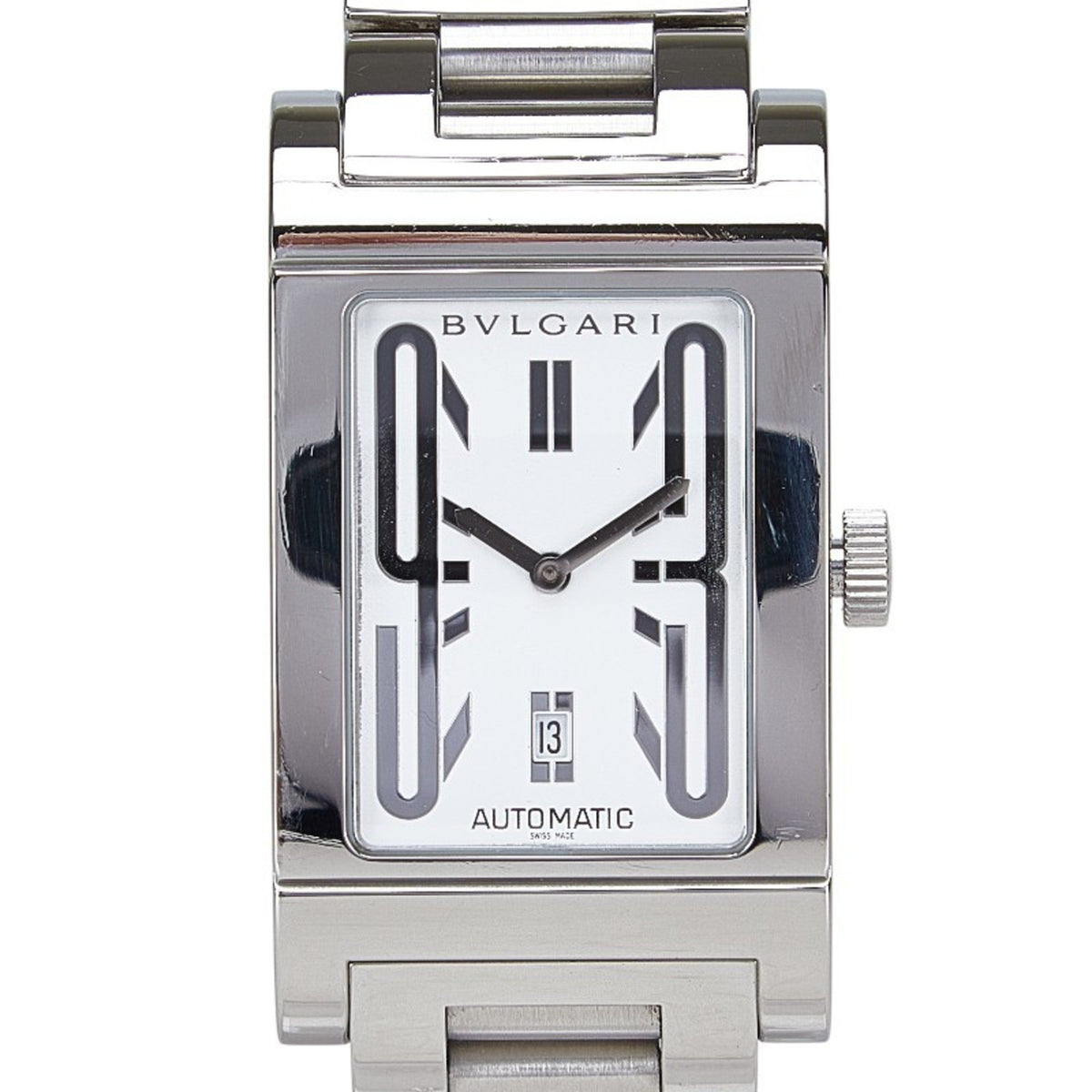 Gebrauchte BVLGARI Rettangolo Uhr RT45S Automatik Weißes Zifferblatt Edelstahl Herren 