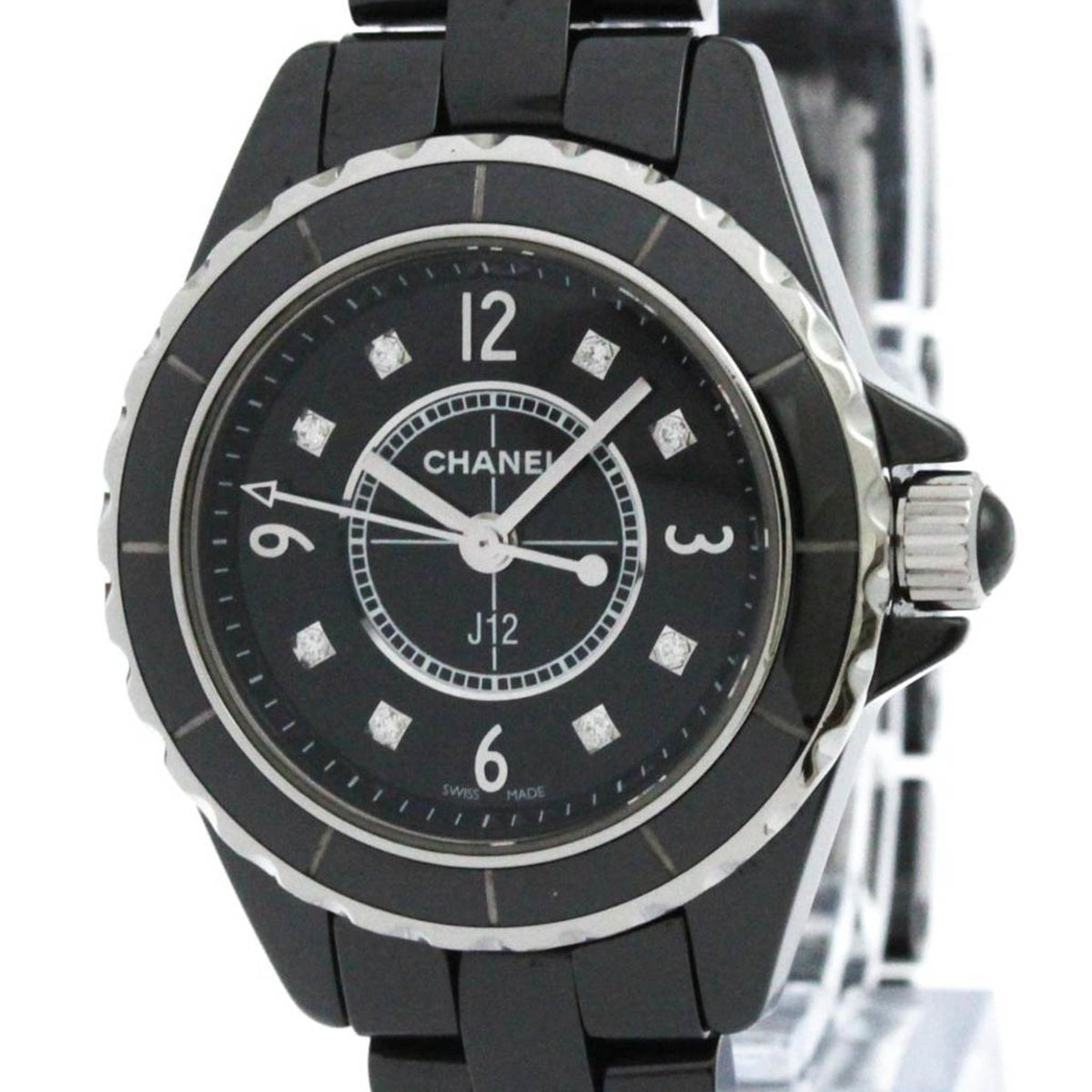 Gebrauchte polierte CHANEL J12 Diamant-Keramik-Quarz-Damenuhr H2569 BF582853 