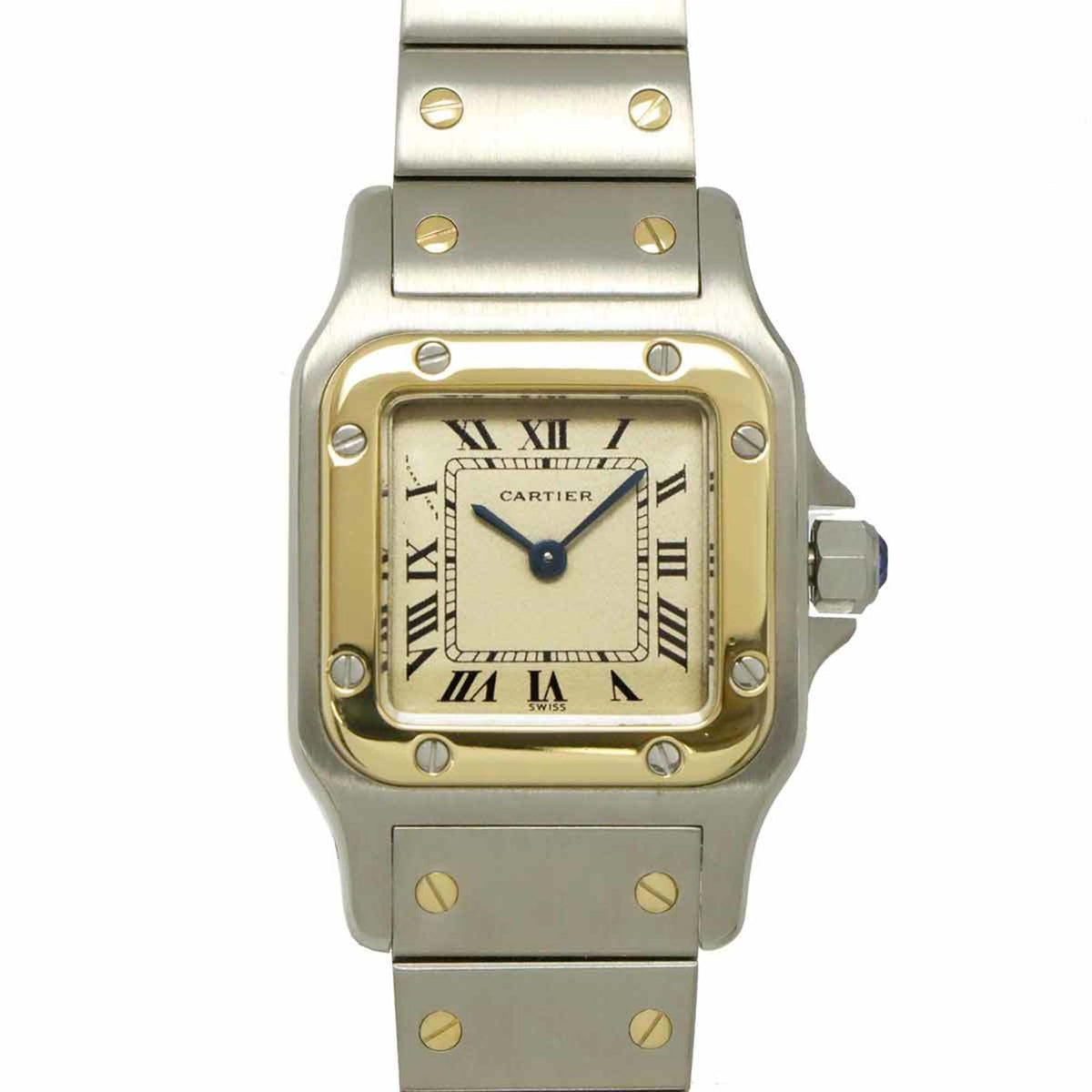 Pre-Owned Cartier Santos Galbee SM W20012C4 Two-tone Women's Watch, Ivory and 18K Yellow Gold Quartz Movement