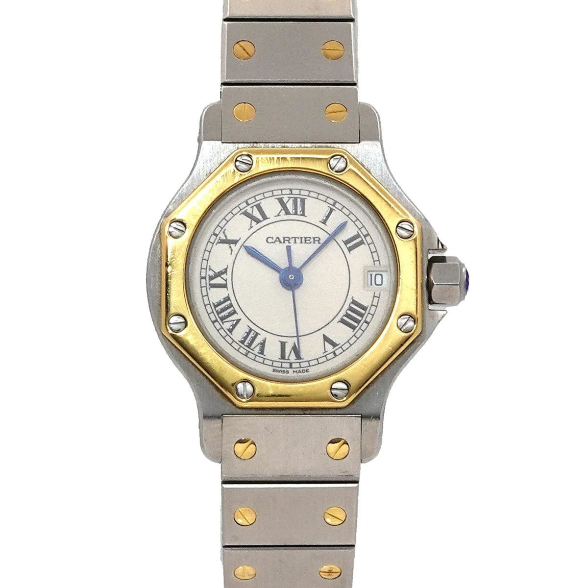 Pre-Owned Cartier Santos Octagon SM Two-tone Watch W2001683 Women's with Date Display, Ivory and Yellow Gold Quartz Movement