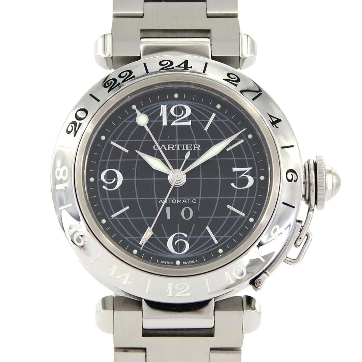 Pre-Owned Cartier Pasha C GMT Grande Date W31049M7 Stainless Steel Automatic Watch