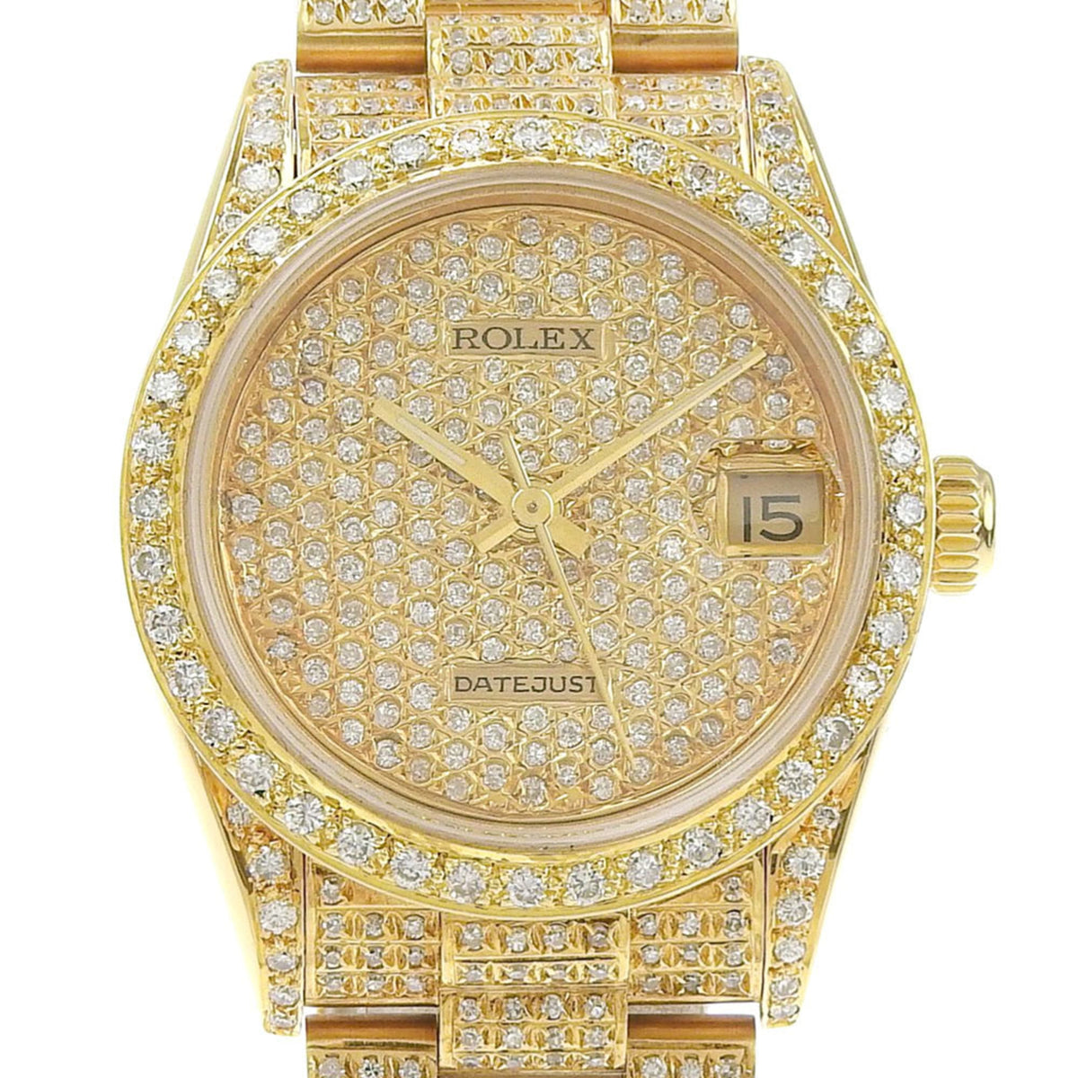 Pre-Owned Like New Rolex Datejust 68278 L-serial, circa 1989-1990, Gold Dial, 18K Yellow Gold, Aftermarket Diamonds, 100.0g, 2023/10