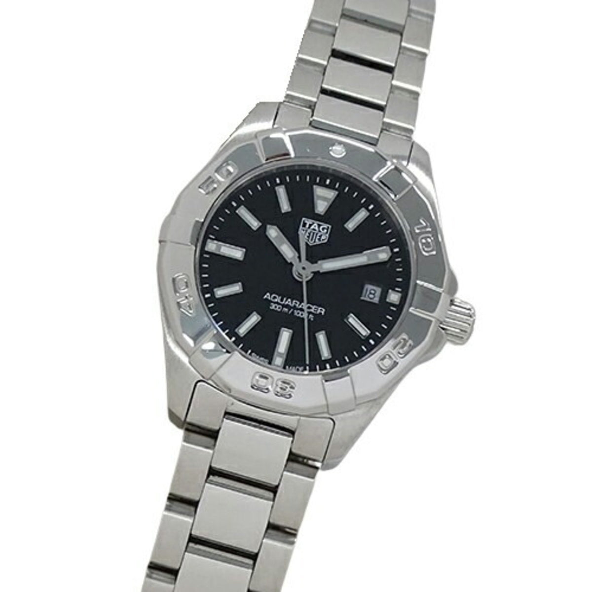Gebrauchte TAG Heuer Aquaracer WBD1410 BA0741 Damenuhr Datum 300m Quarz Edelstahl SS Silber Schwarz Poliert 