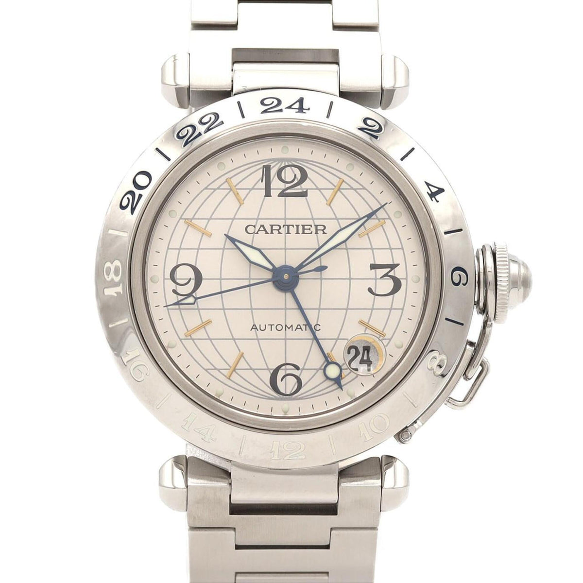 Pre-Owned Cartier Pasha C GMT W31029M7 Stainless Steel Automatic Watch