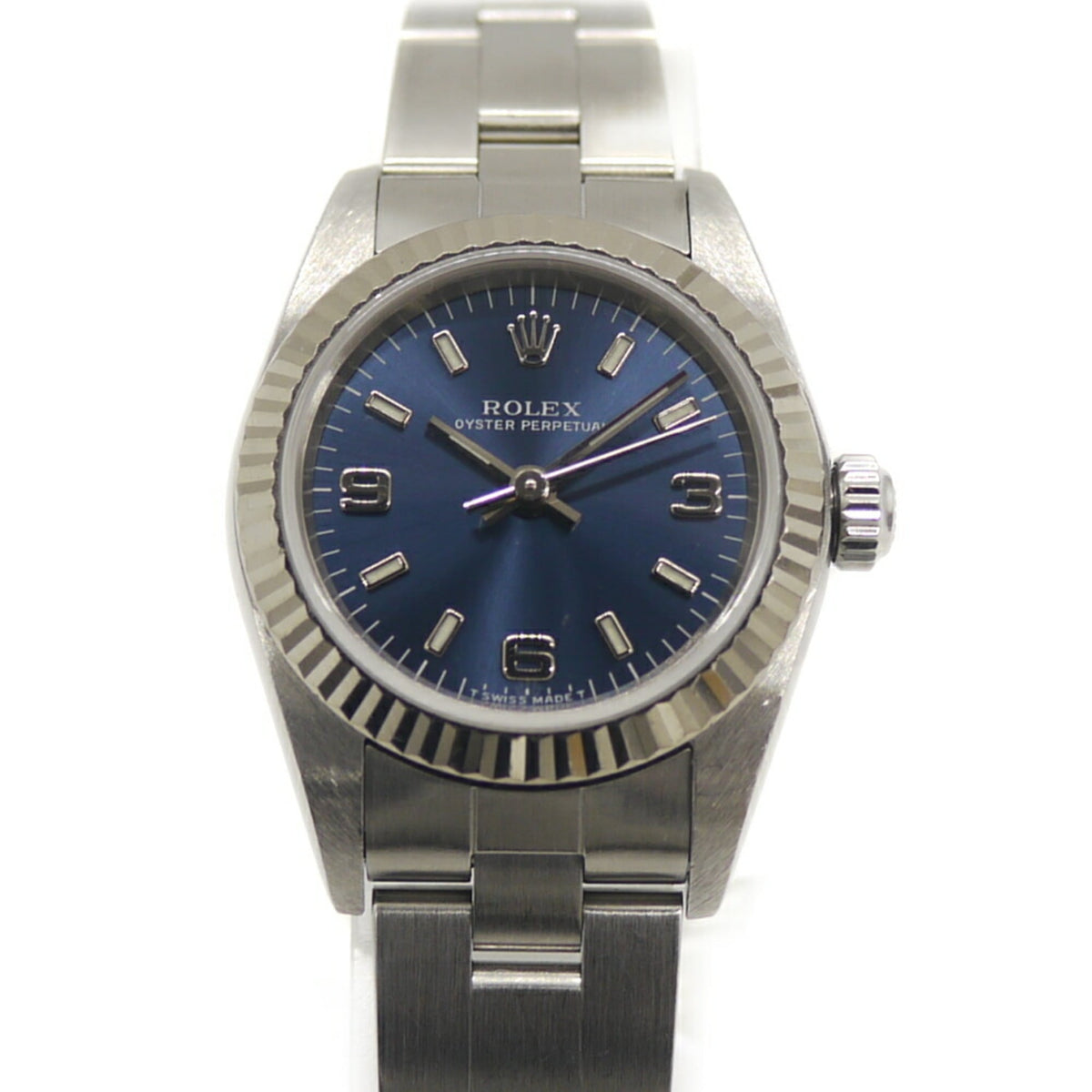 Pre-Owned ROLEX Oyster Perpetual 76094 A-series Stainless Steel Automatic Blue Dial Women's Watch