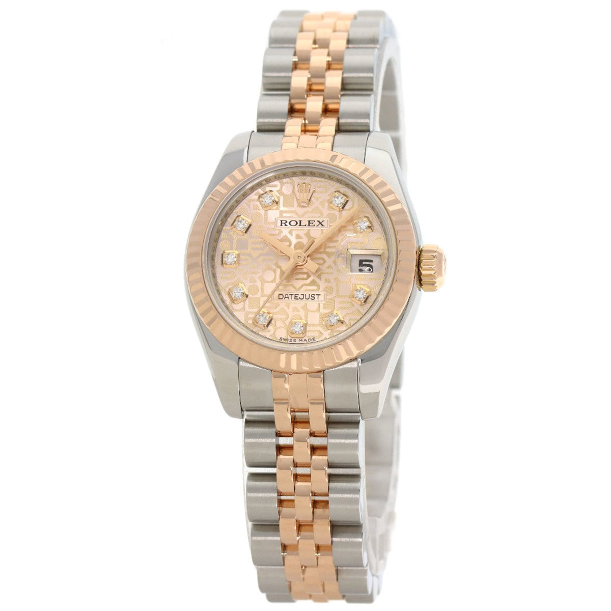 Pre-Owned Rolex 179171G Datejust 10-Piece Diamond Watch in Stainless Steel/18K Gold/Everose Gold for Women